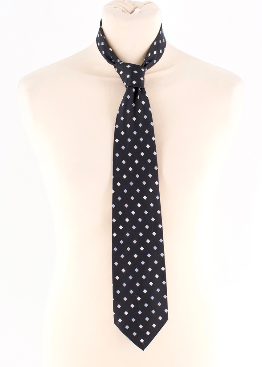 Men's Preowned Milan Collection Black Silk Polka Dot Tie