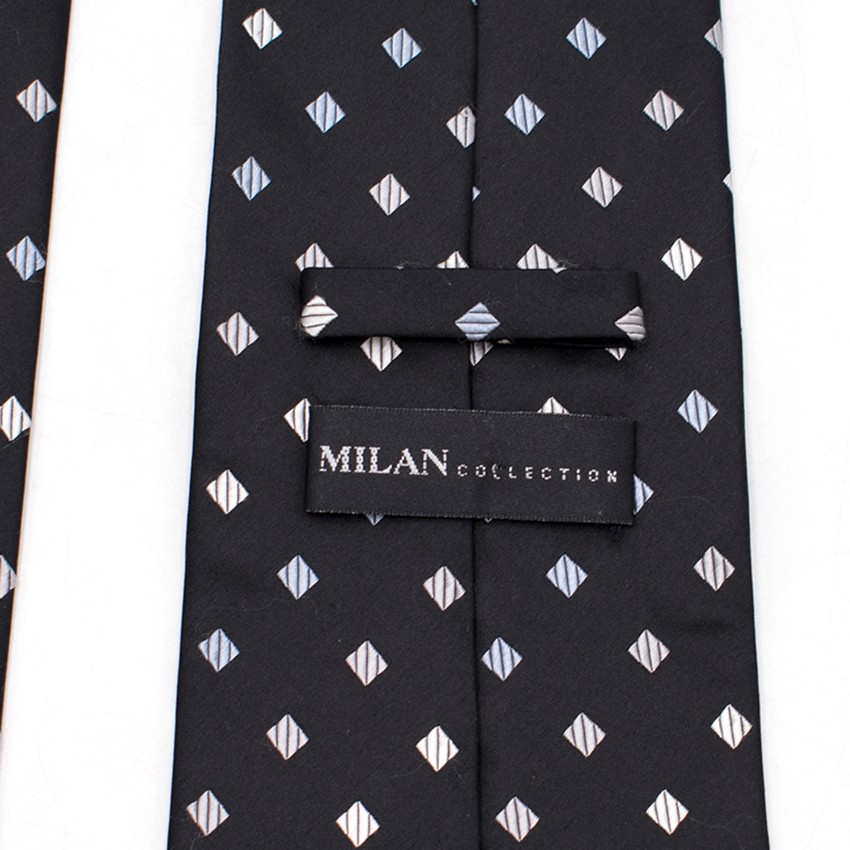 Men's Preowned Milan Collection Black Silk Polka Dot Tie