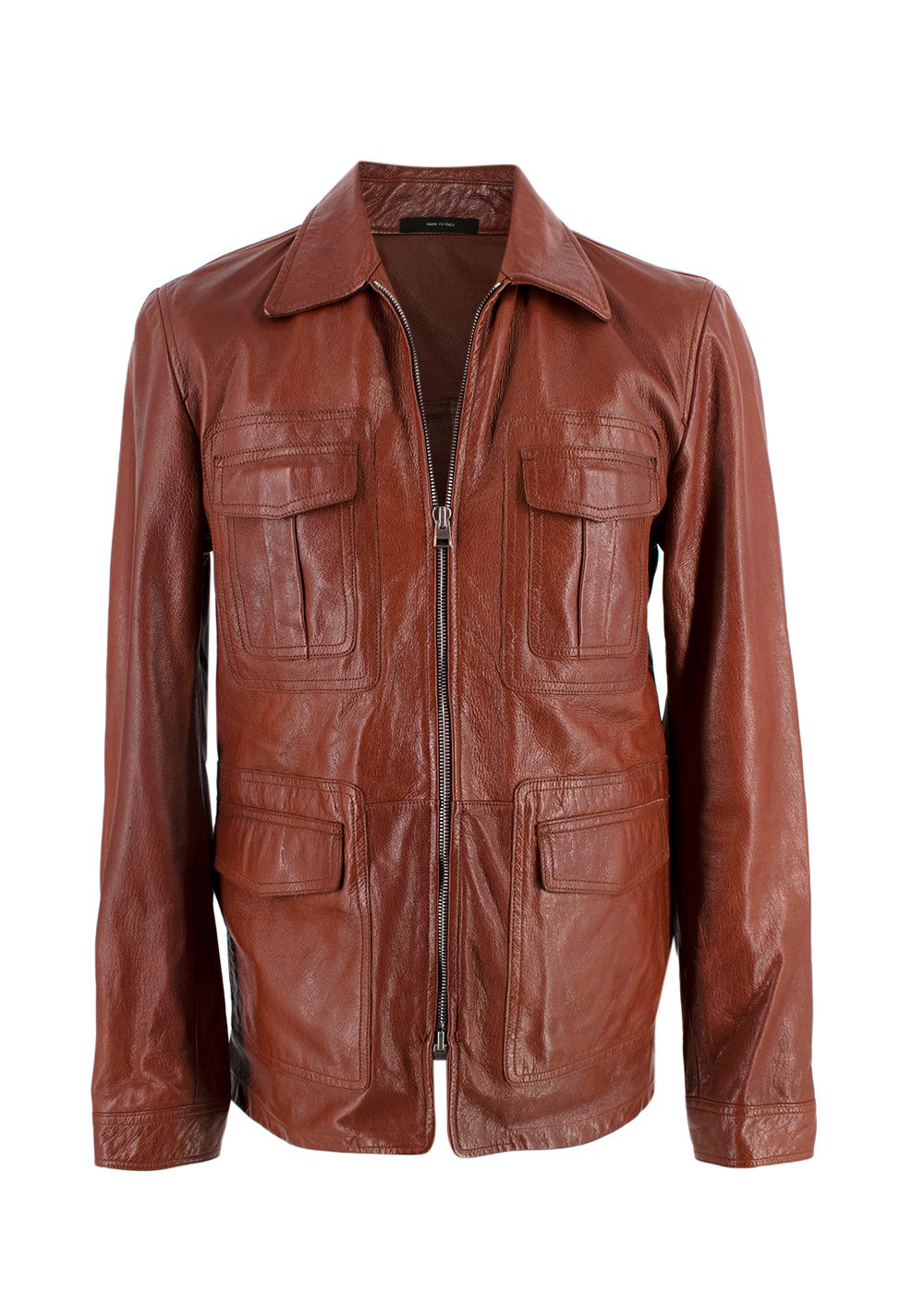 Men's Preowned Tom Ford Brown Leather Biker Jacket Size M