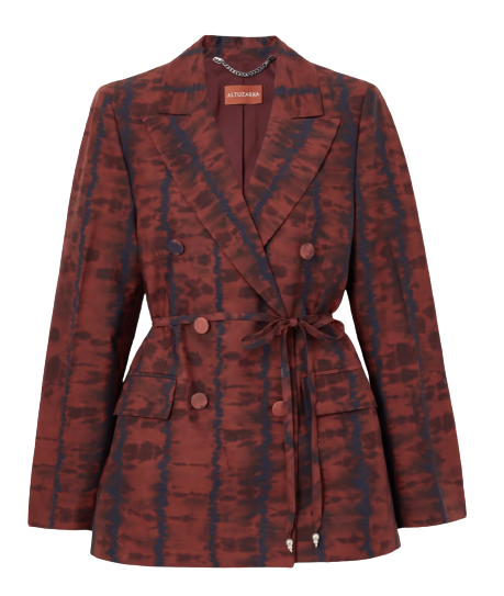 Altuzarra Hattson belted tie-dyed cotton-blend blazer Size S burgundy and navy hues cotton