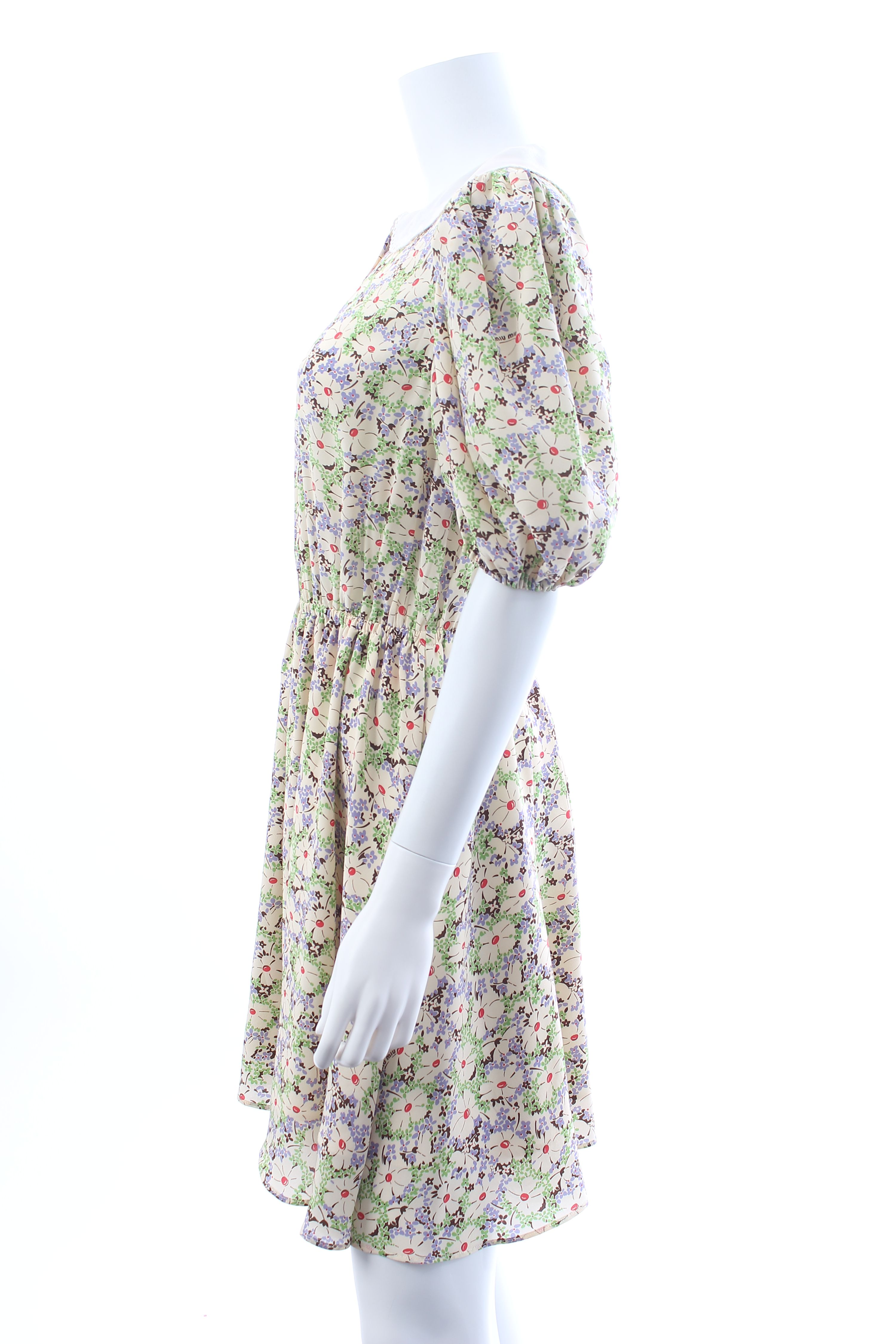 Preowned Miu Miu Yellow Floral Peter Pan Collar Mini Dress Size M Multi silk/polyester