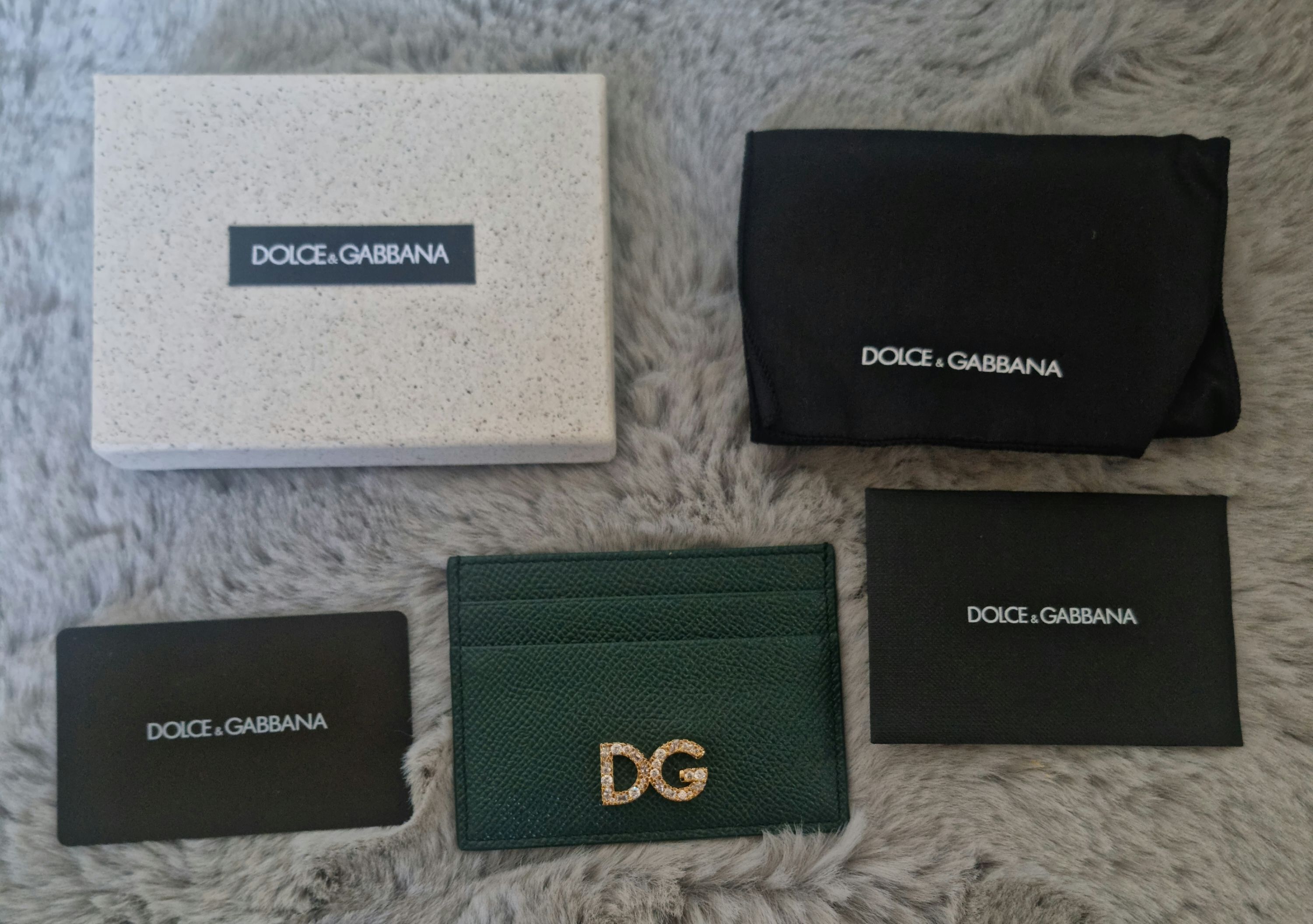 Dolce  Gabbana Green Crystal Embellished Card Holder Dark green leather