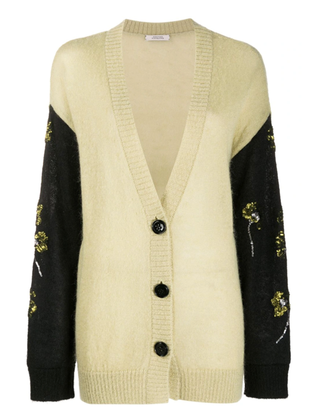 Dorothee Schumacher Fluffy Floral Oversized Embellished Wool-blend Cardigan Size S Green/Black/Gold wool