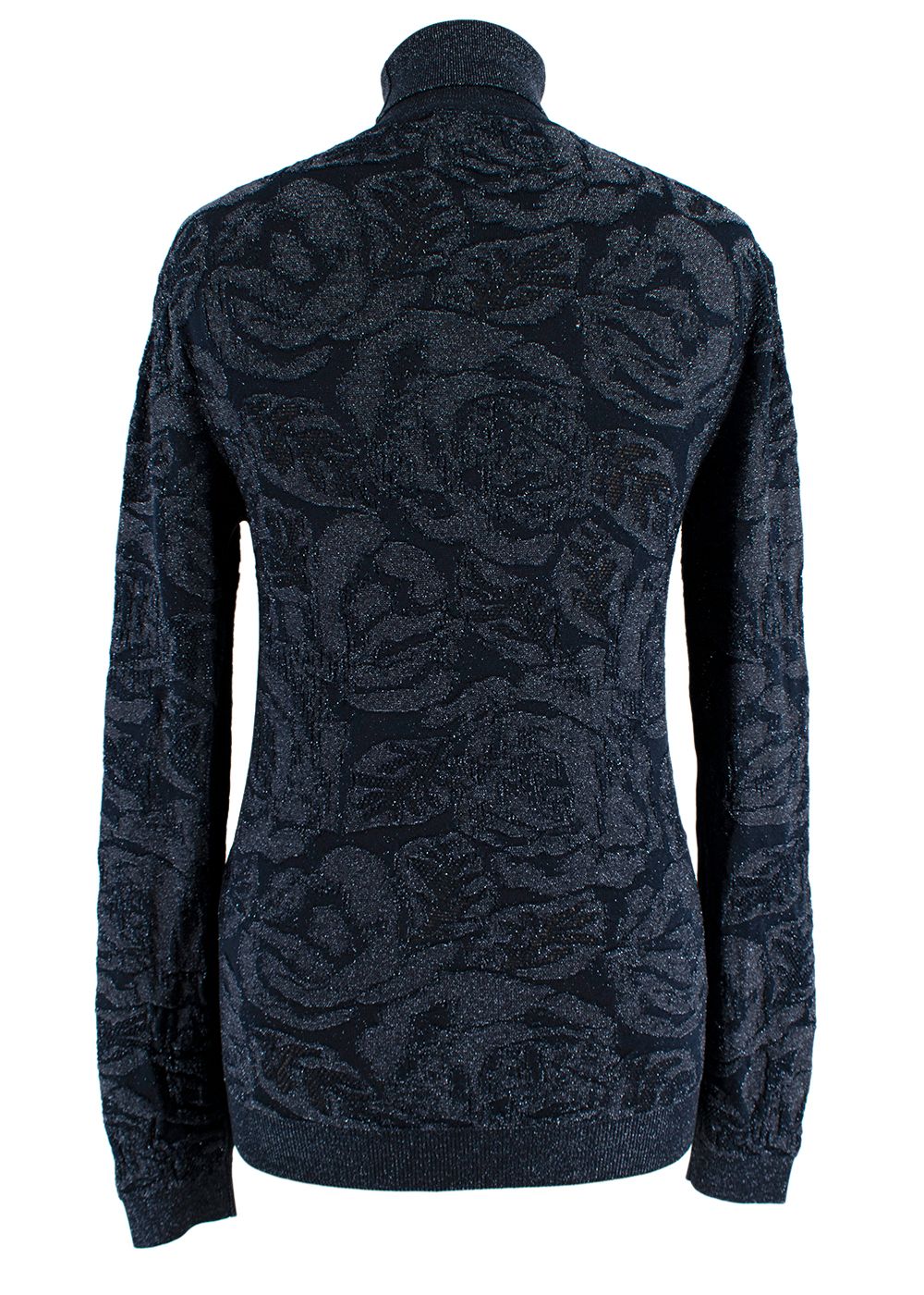 Chloe Navy Metallic Jacquard Knit Turtleneck Sweater Size XS polyester