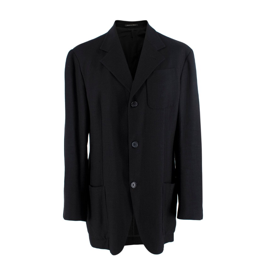 Men's Preowned Gianfranco Ferre Black Lightweight Woven Silk Blend Blazer Size L cotton