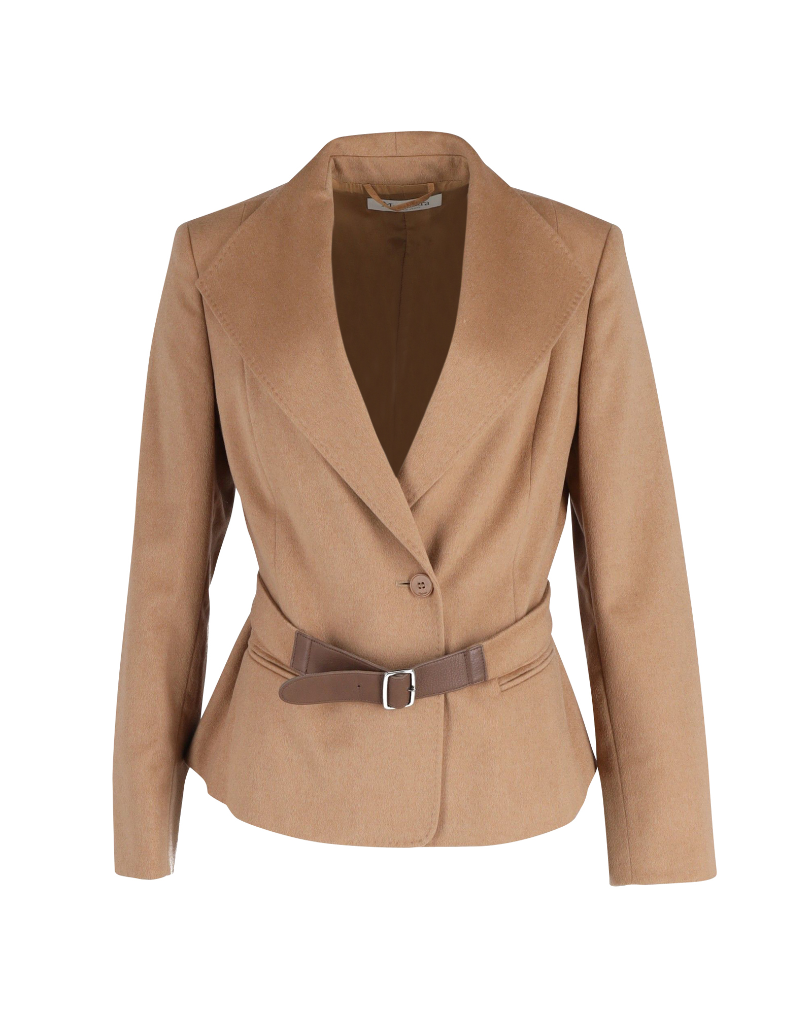 Preowned Max Mara Camel Single Breasted Belted Blazer Size XL brown wool/hair/camel hair