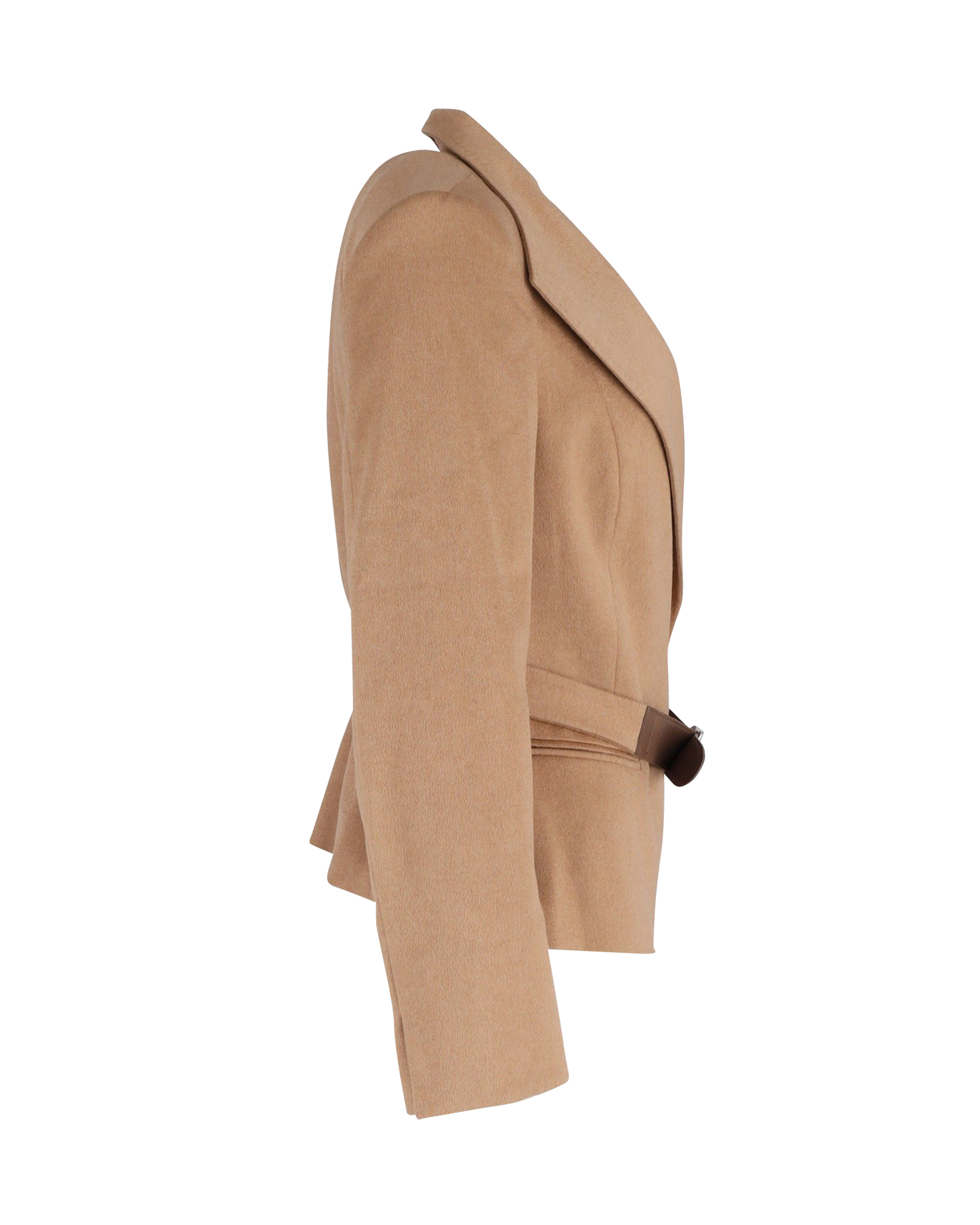 Preowned Max Mara Camel Single Breasted Belted Blazer Size XL brown wool/hair/camel hair