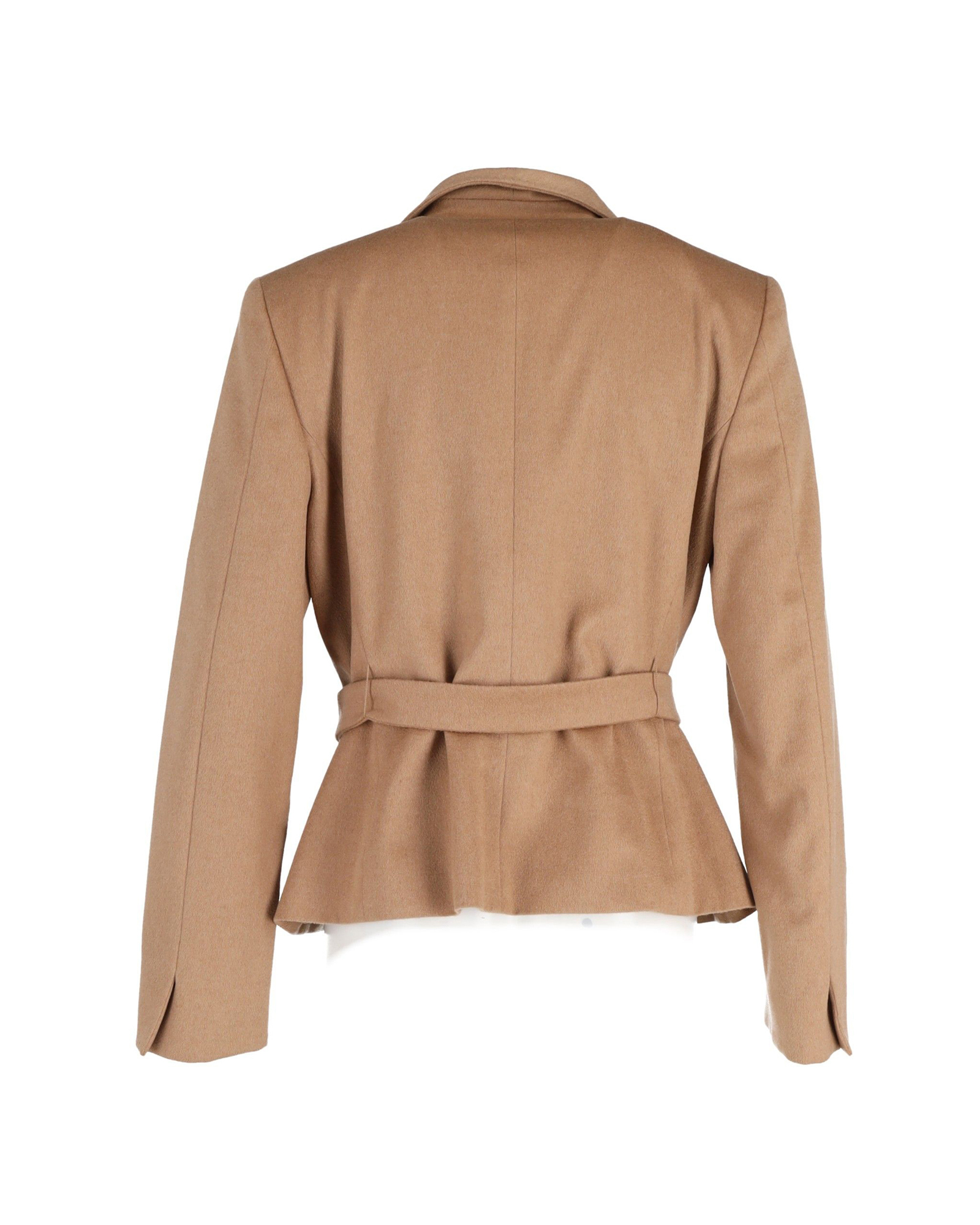 Preowned Max Mara Camel Single Breasted Belted Blazer Size XL brown wool/hair/camel hair