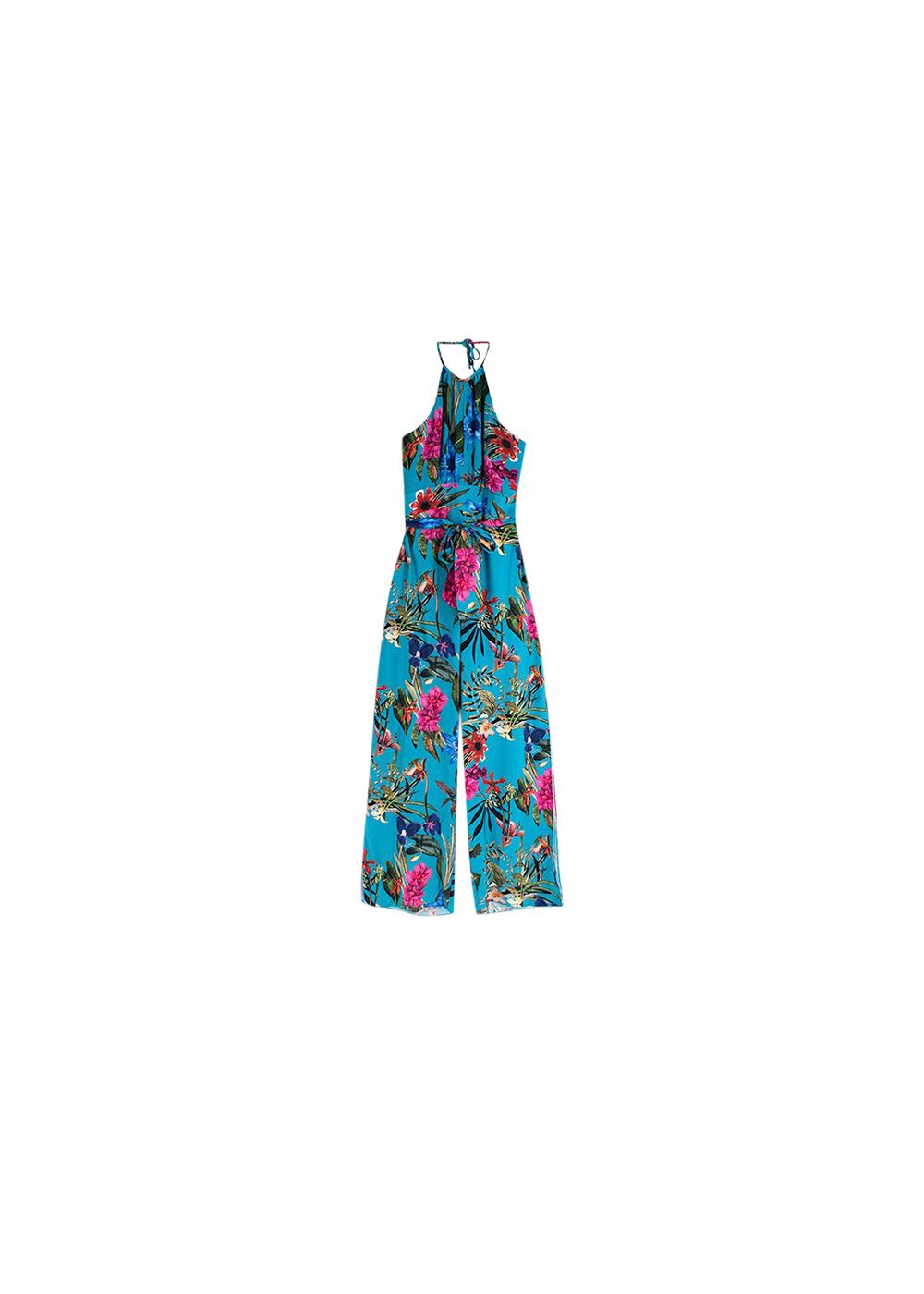 Parker Blue tropical floral print Azule Sardinia jumpsuit Size S silk