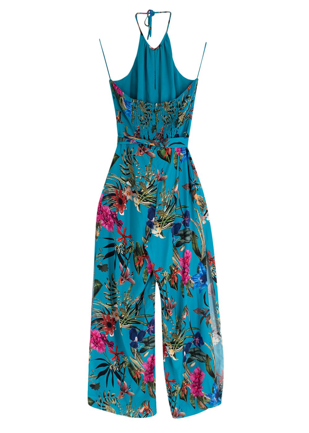 Parker Blue tropical floral print Azule Sardinia jumpsuit Size S silk