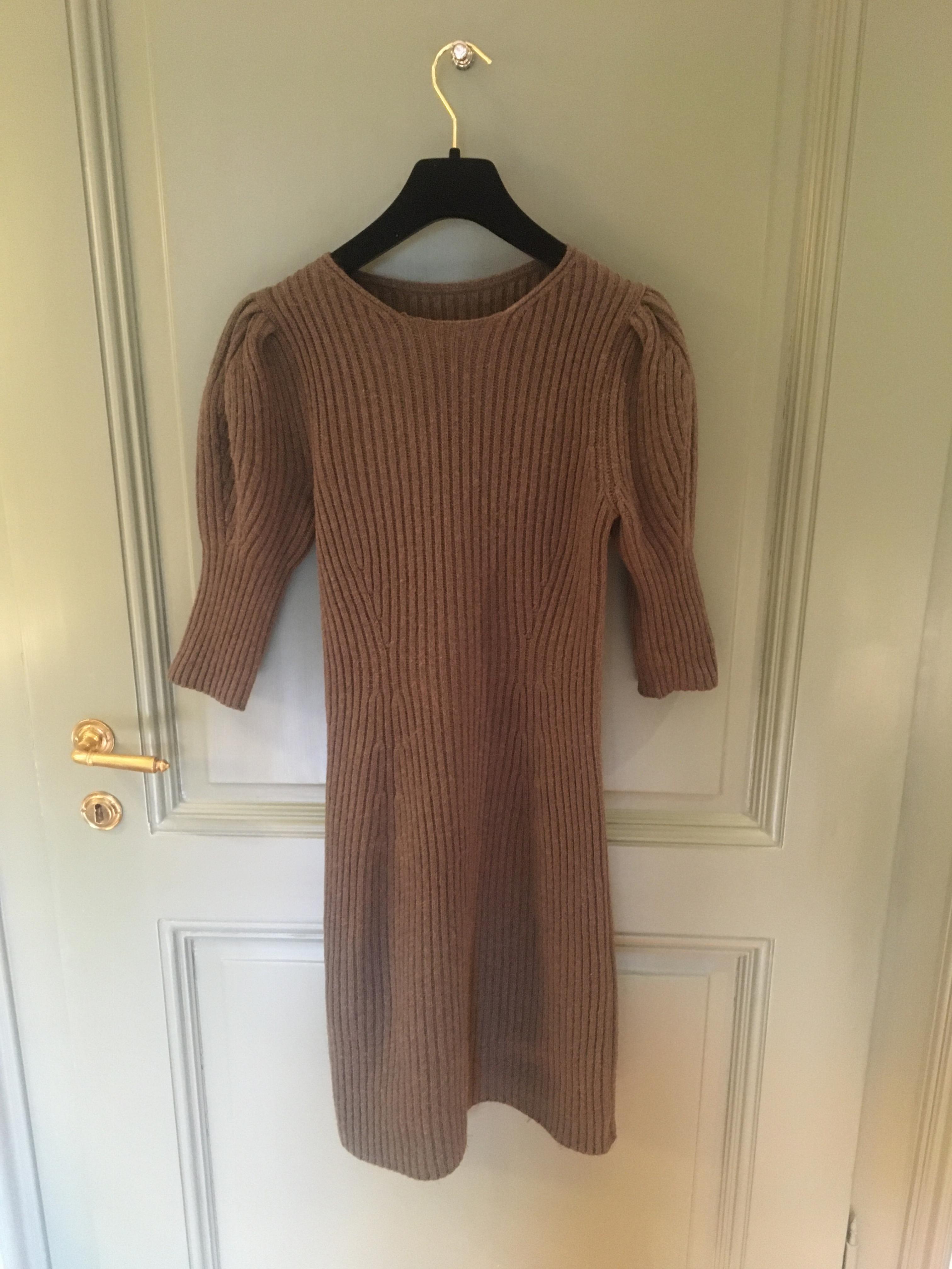 Preowned Fendi Khaki Knit Puff Sleeve Dress Size XS Green camel