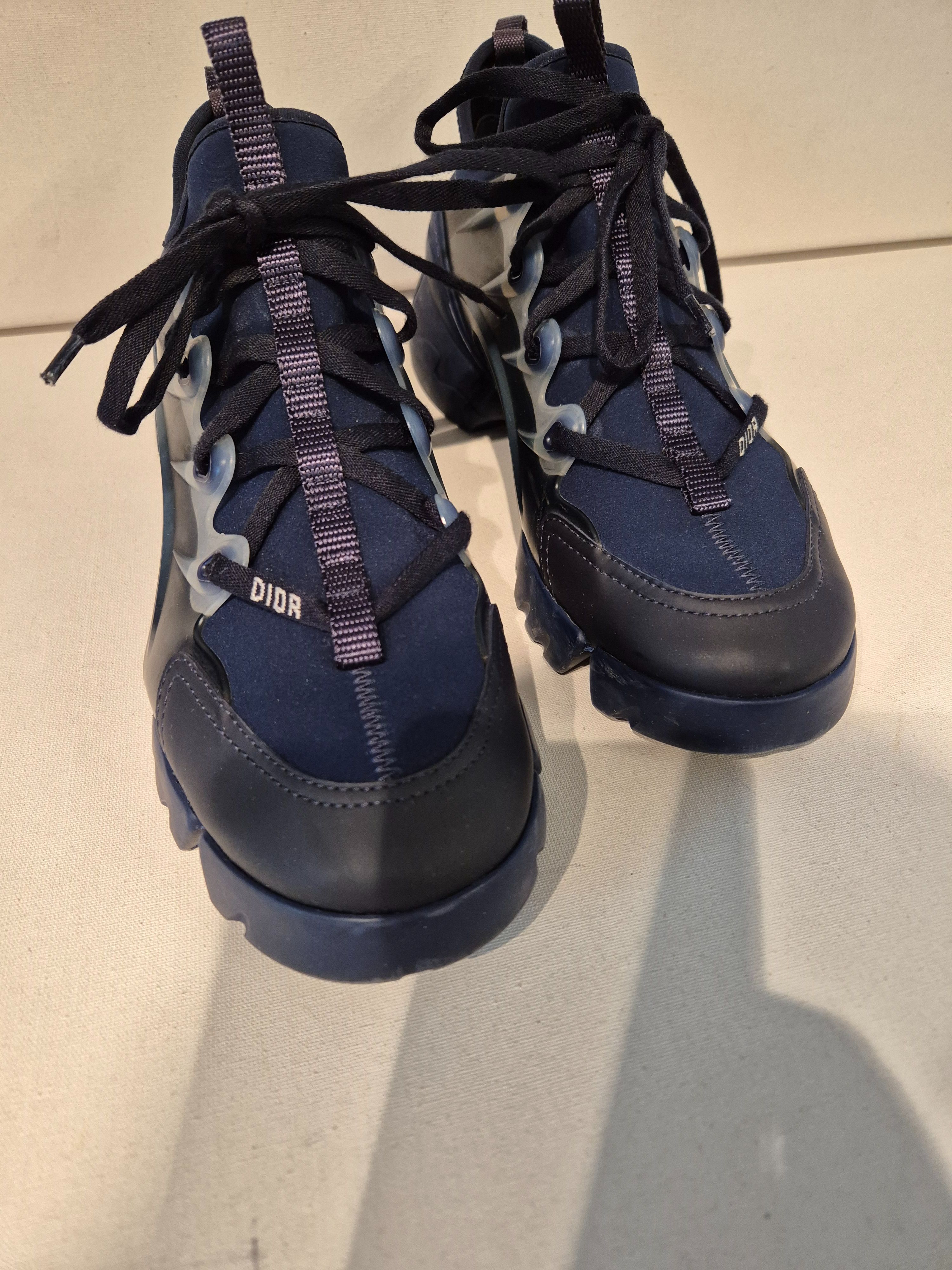 Preowned Dior Navy D-Connect Sneakers Size 385 rubber