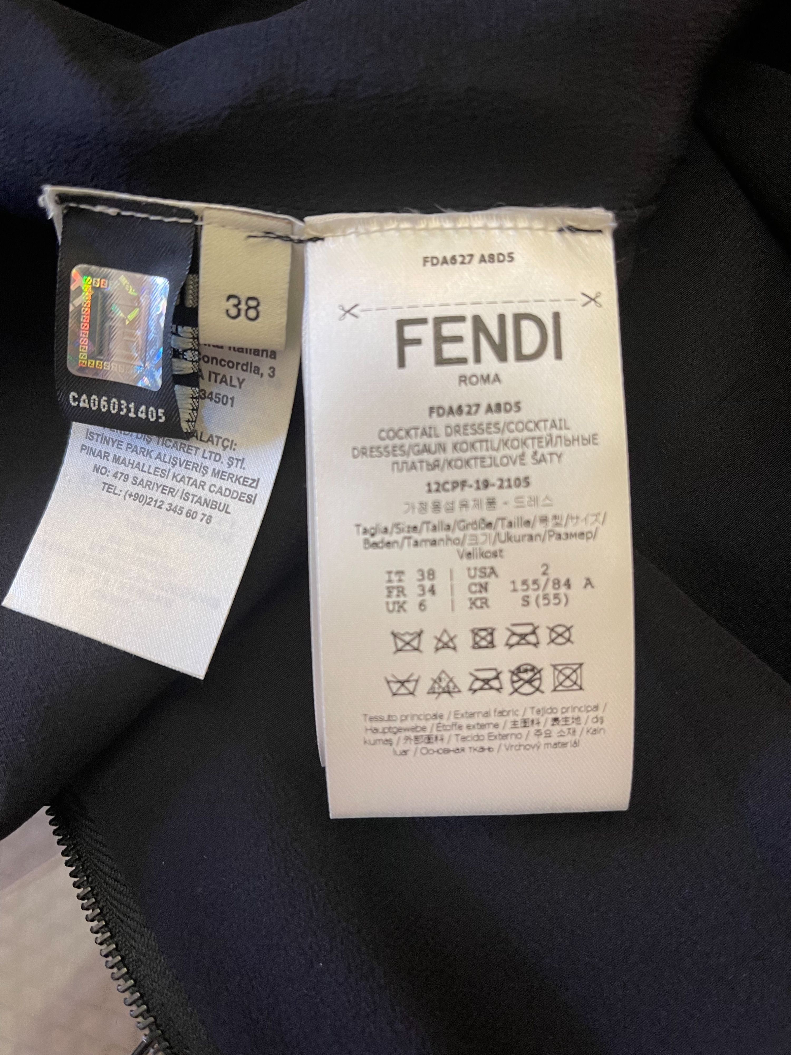 Fendi Pvc Layered Collar Mesh-panelled Wool Dress Size 38 Black wool/mesh panel/lamb leather trim