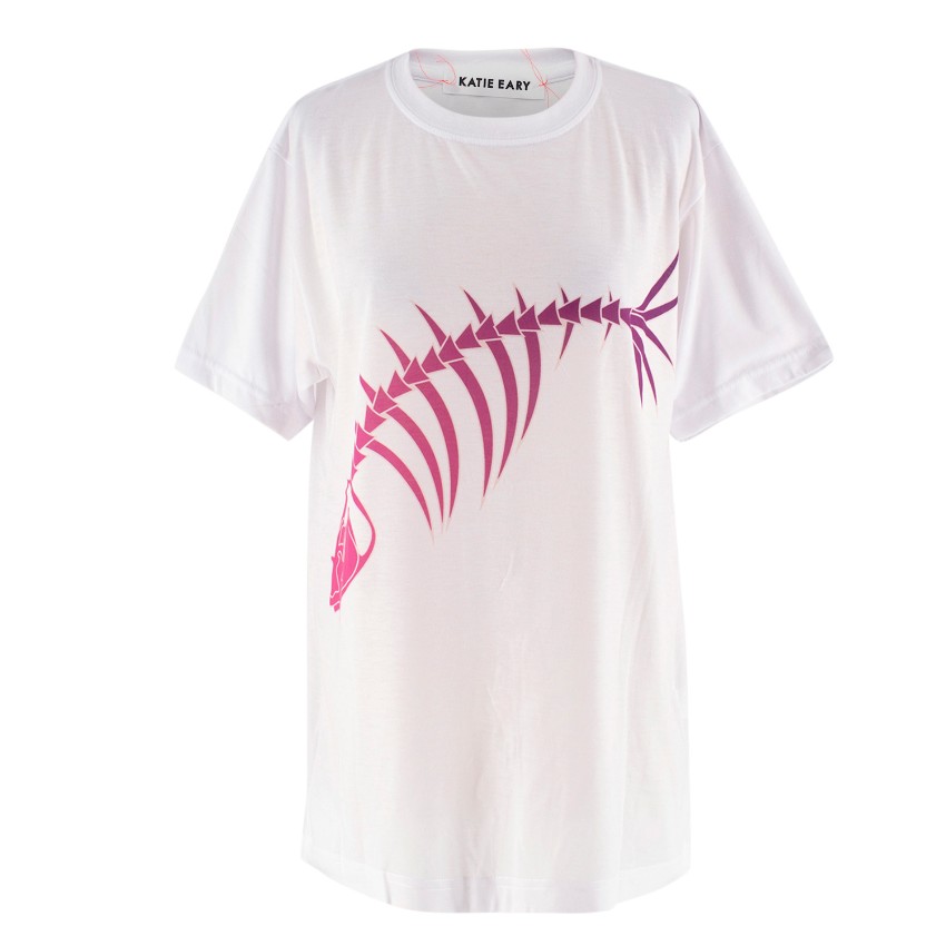 Katie Eary Oversized Ombre Fish Skeleton Tshirt Size XL White cotton