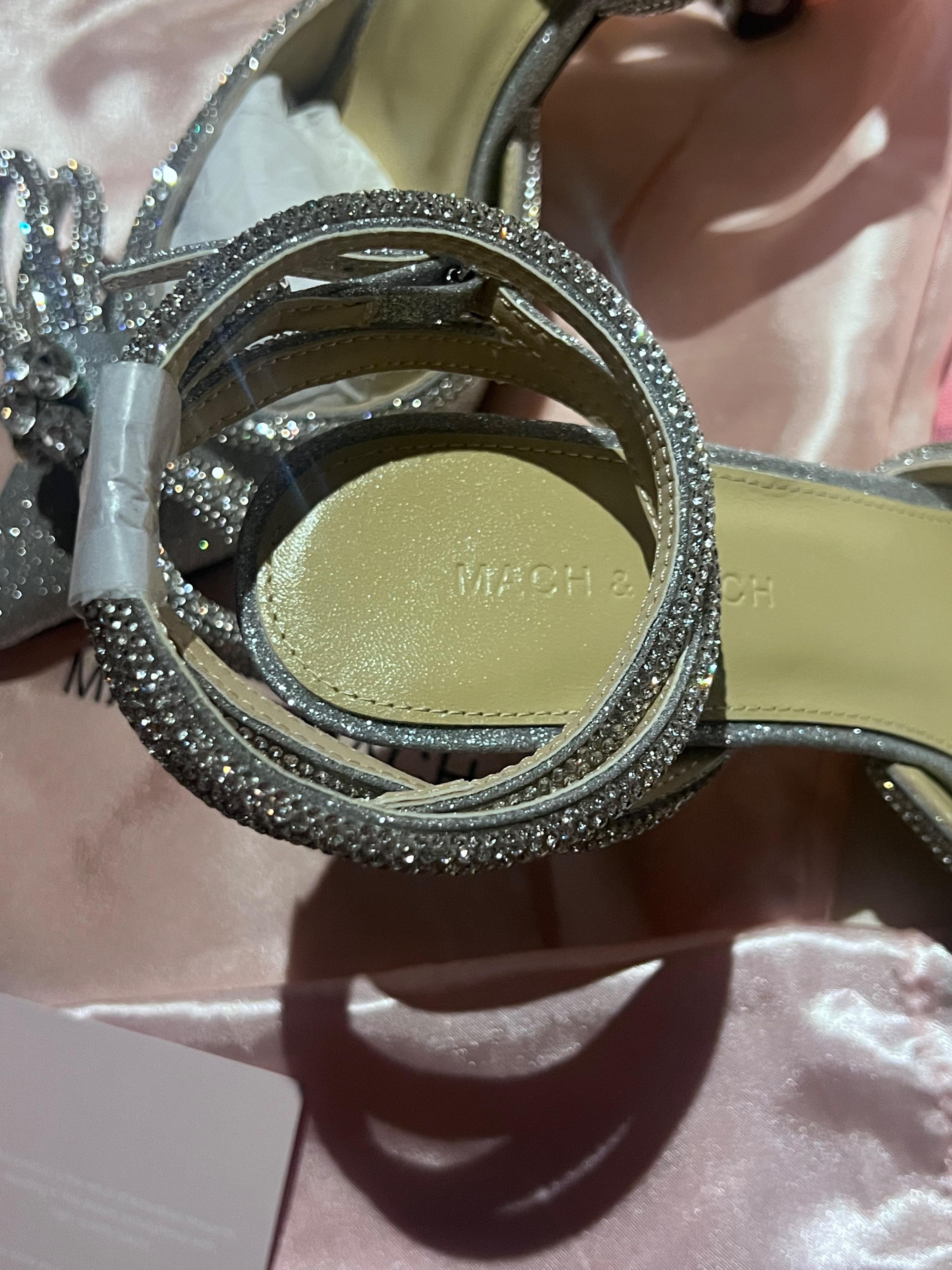 Mach  Mach Iconic Silver RhineStone Ankle Strap Sandals Size 38 glitter