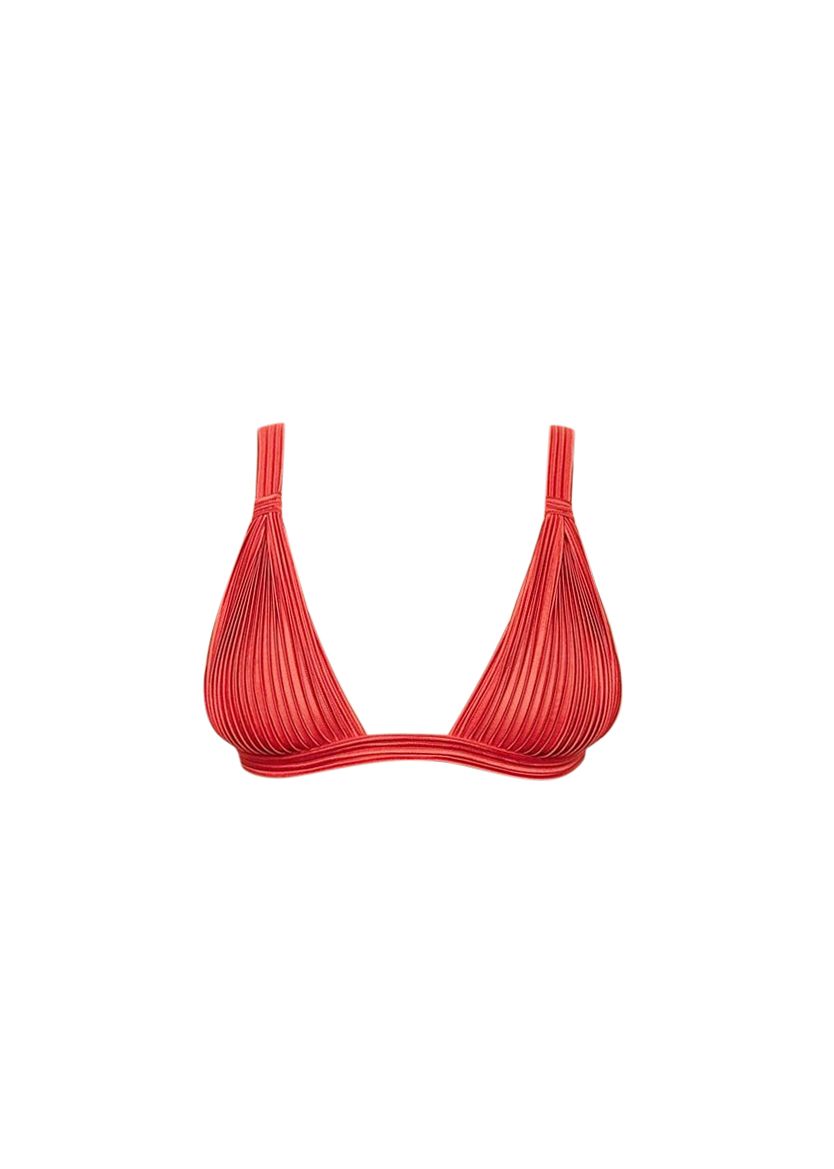 La Perla Red Tulle Nervures Triangle Bra Size M ruby red silk