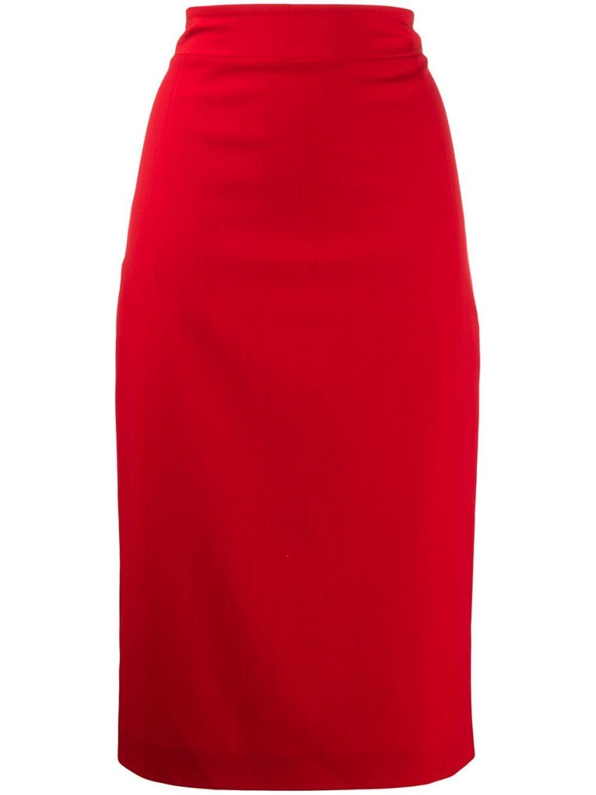 Blumarine Stretch Wool Crepe Red Midi Skirt Size XS polyester