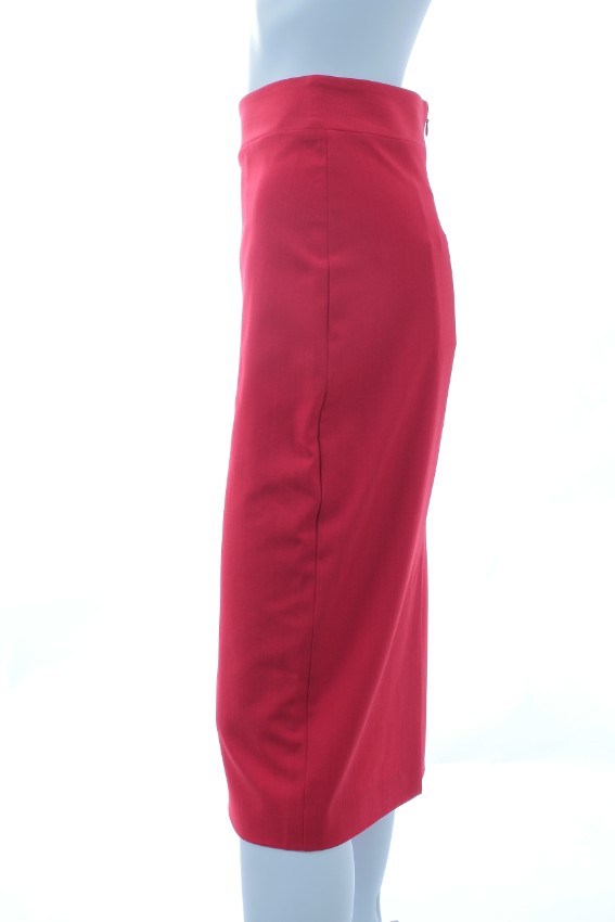 Blumarine Stretch Wool Crepe Red Midi Skirt Size XS polyester