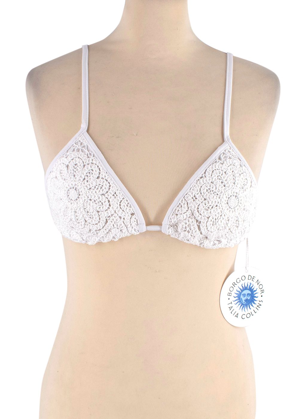 Borgo De Nor x Talia Collins  White Crochet Divona Triangle Bikini Top Size S cotton-elasthane