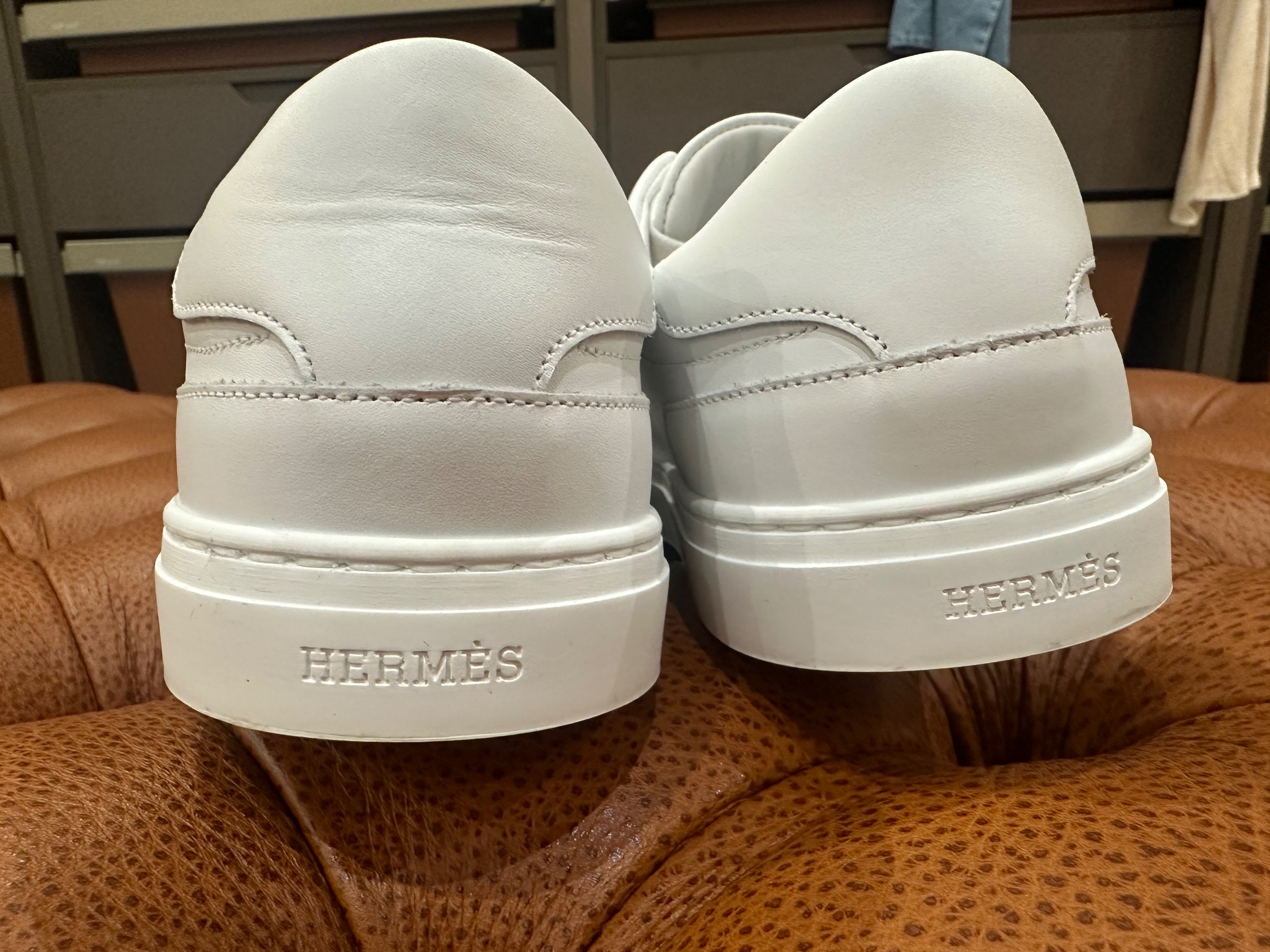 Preowned Hermes White Day Sneaker Size 39 leather