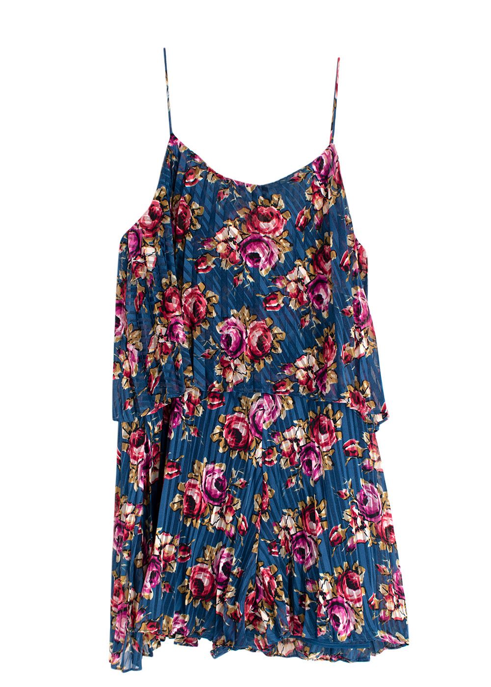 Preowned Zimmermann blue floral plisse georgette playsuit Size S polyester