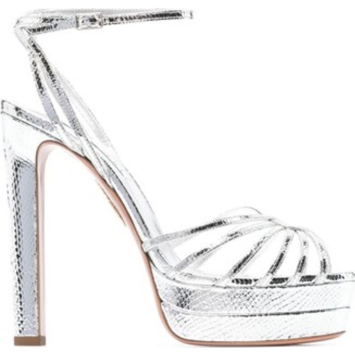 Aquazzura Aquazurra Silver Flow 130mm Platform Sandals Size 39.5 silver python