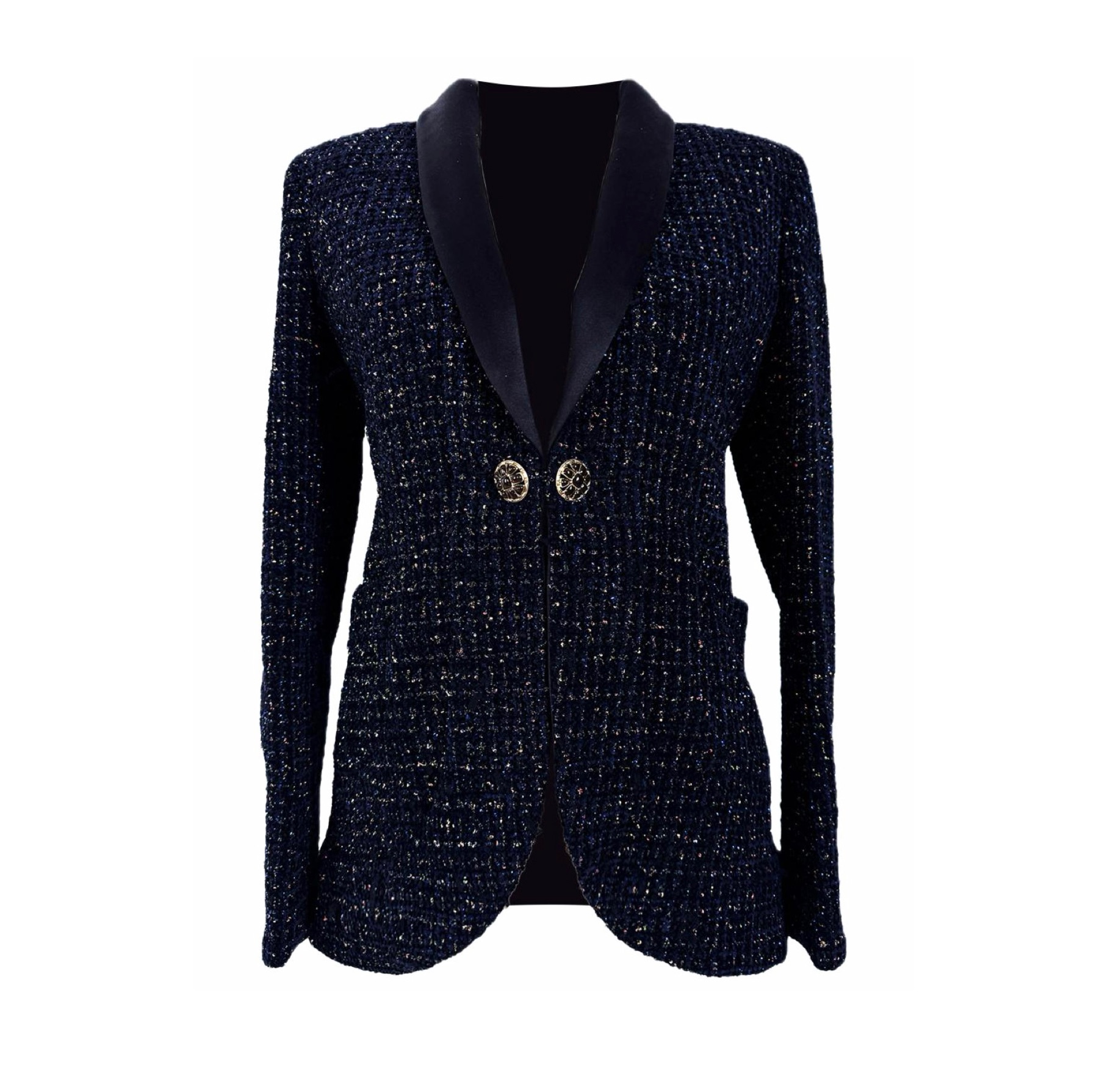 Chanel Black Metallic Tweed Jacket Size XS