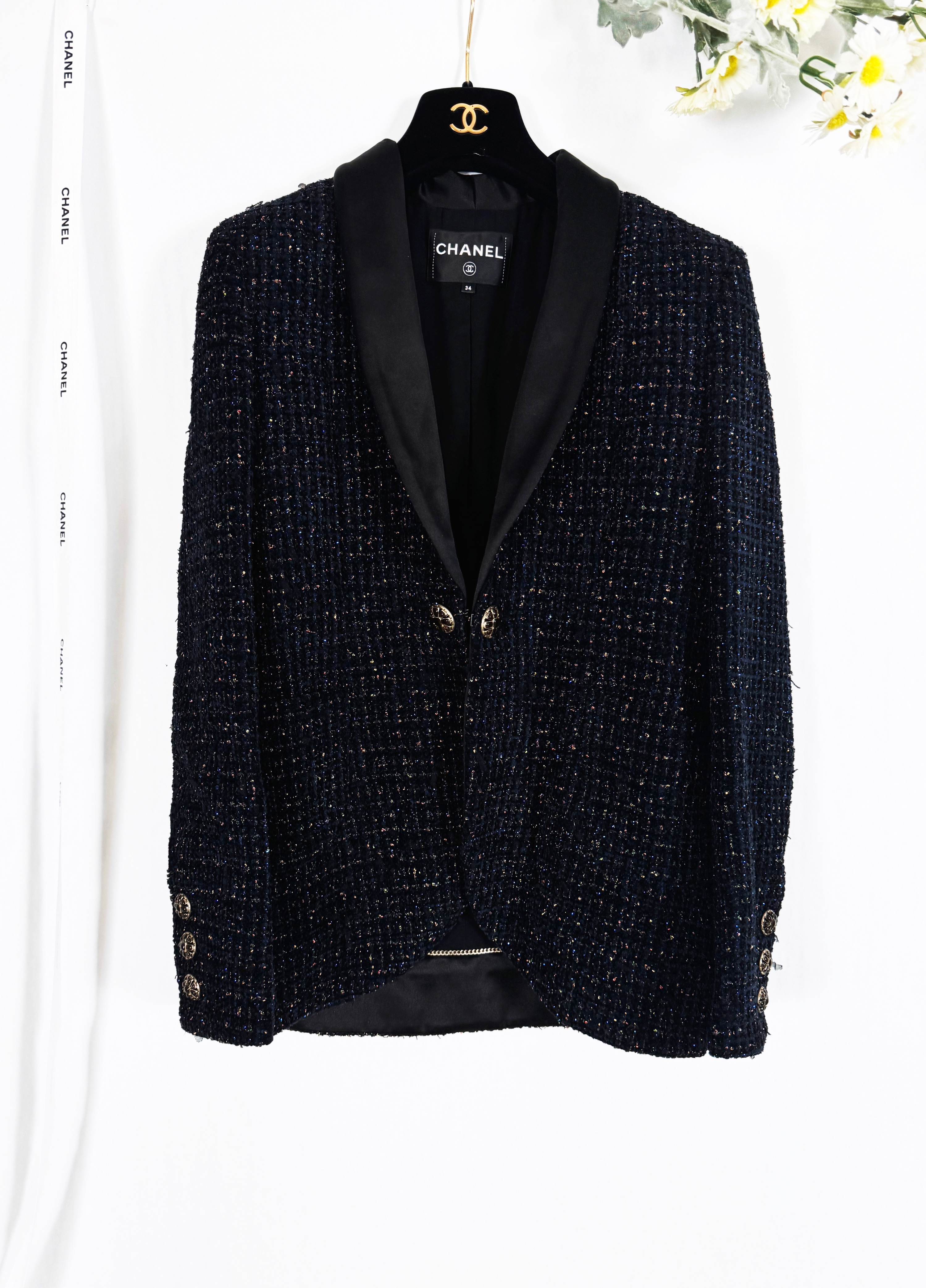 Chanel Black Metallic Tweed Jacket Size XS