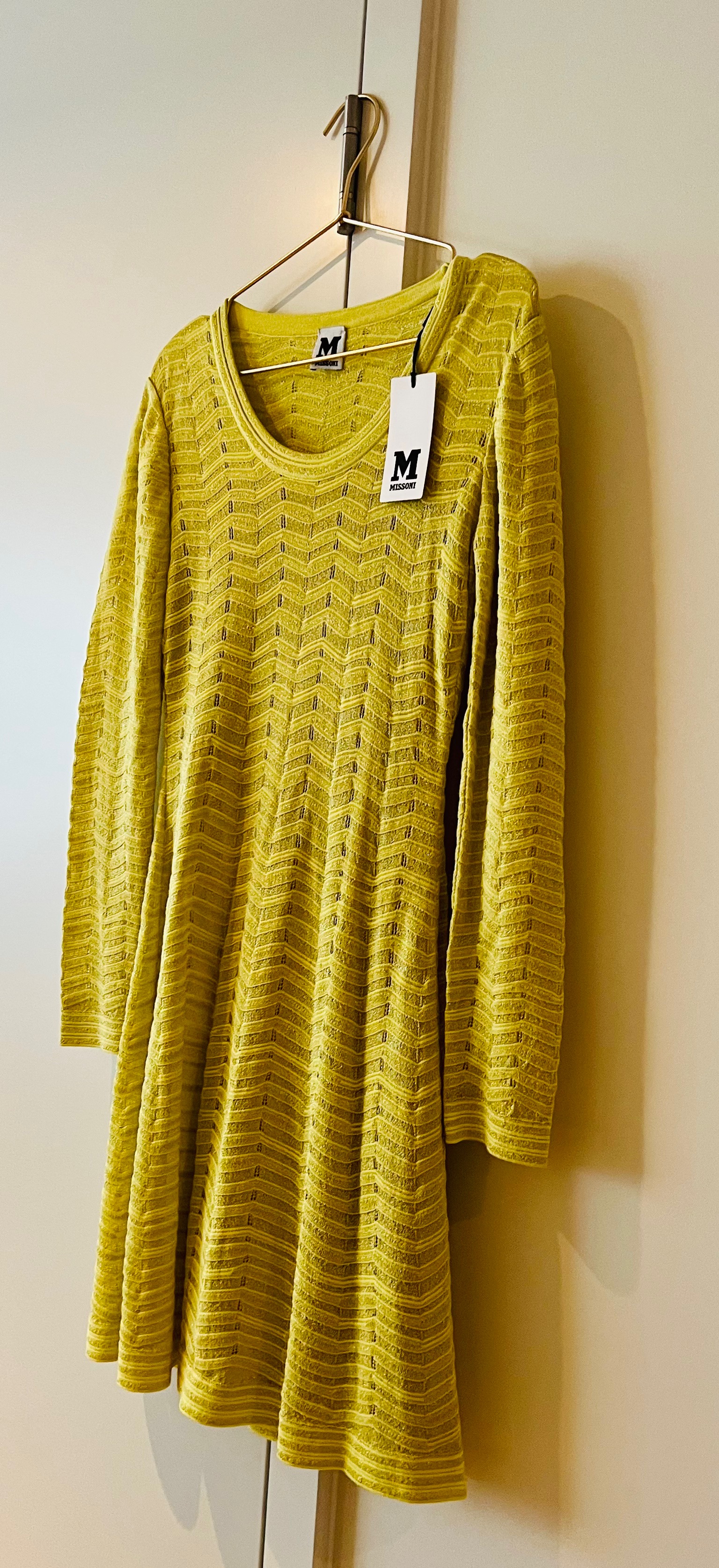 Missoni Metallic Yellow Knitted Long Sleeved Dress Size S Yellow lemon/ metallic polyamide/viscose