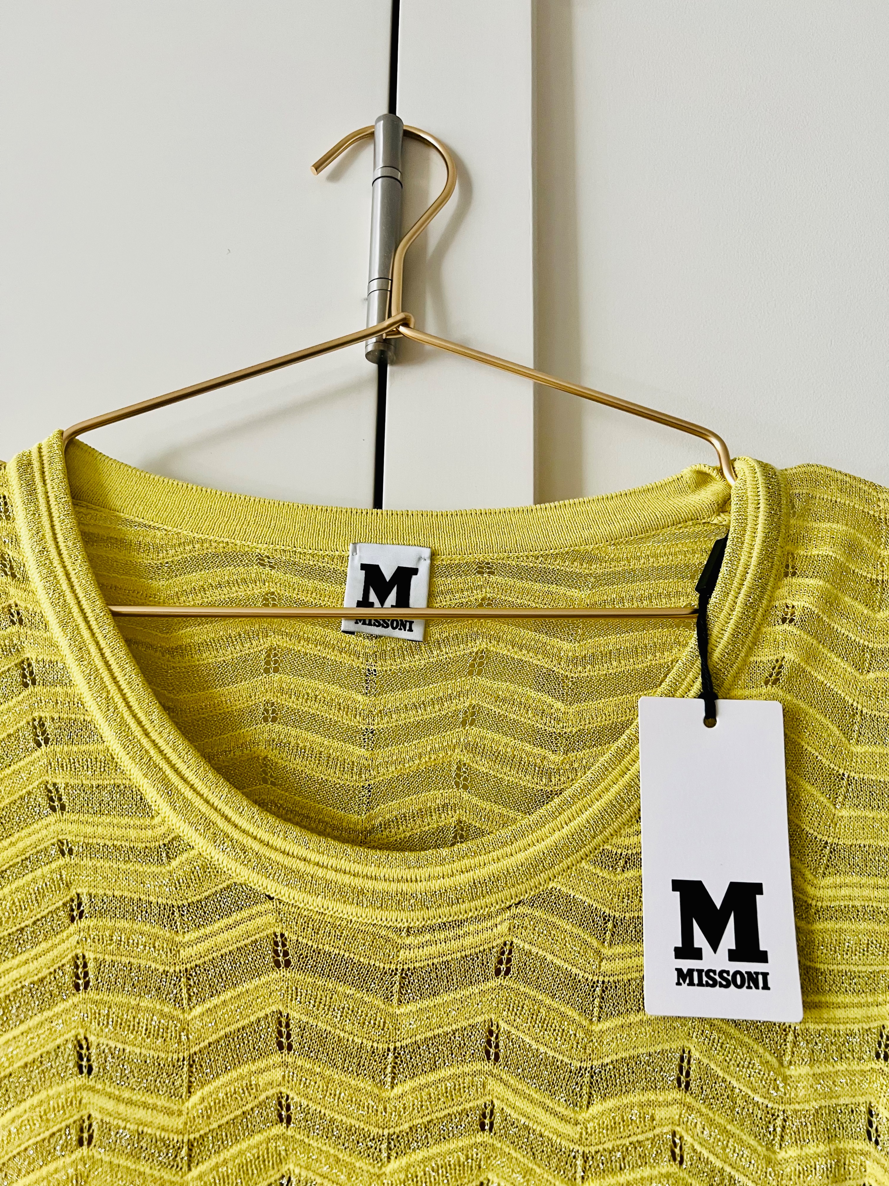 Missoni Metallic Yellow Knitted Long Sleeved Dress Size S Yellow lemon/ metallic polyamide/viscose