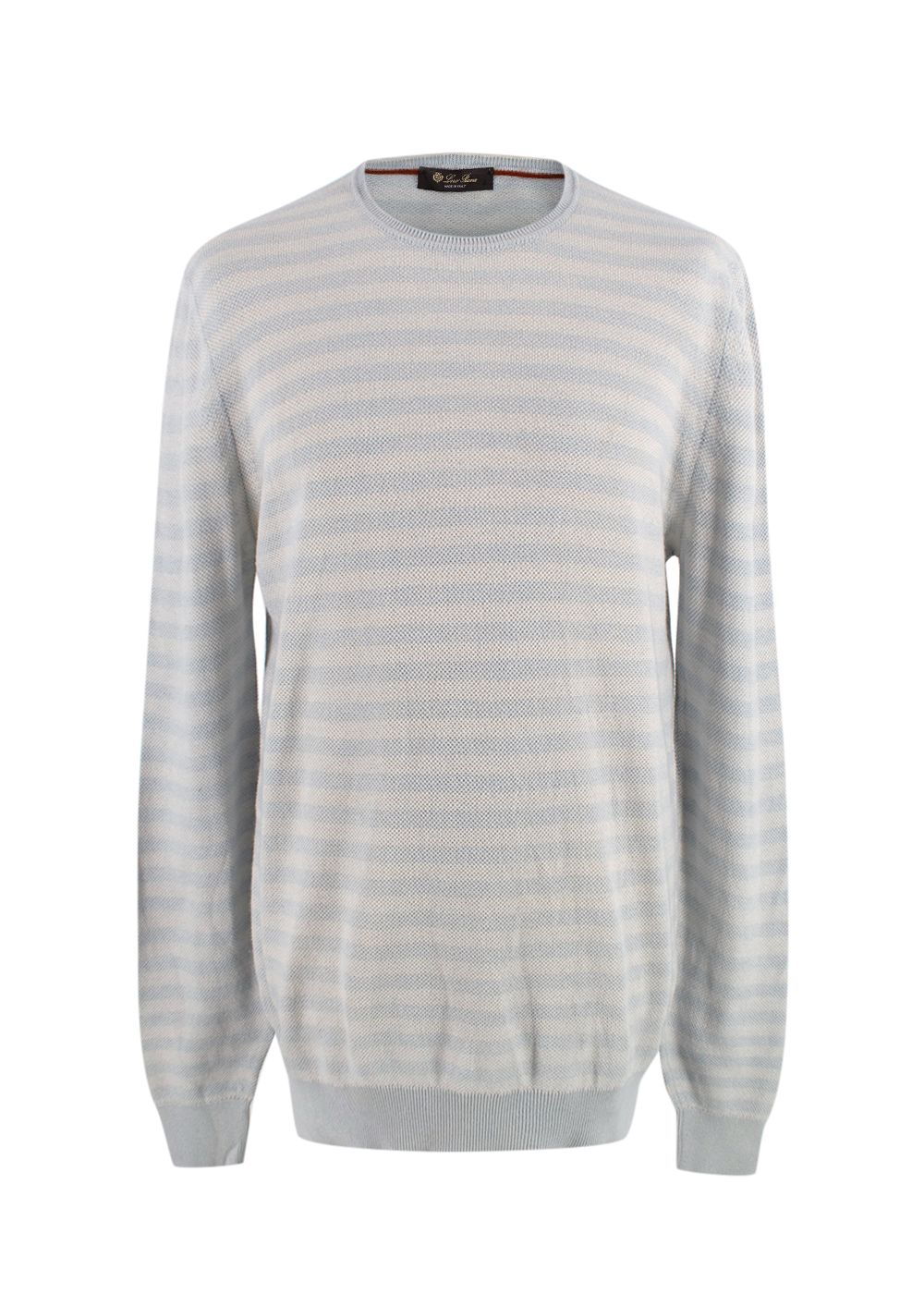 Men's Preowned Loro Piana Light Blue and White Striped Crewneck Jumper Size XL light blue white silk