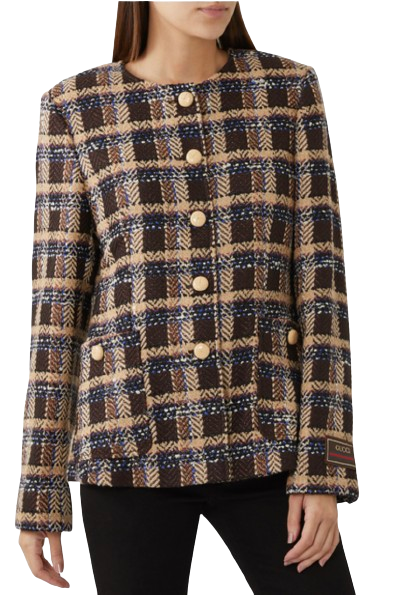 Preowned Gucci Brown Tartan Tweed Jacket Size S multicolor cotton/cotton tweed