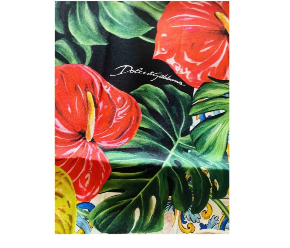 Dolce  Gabbana Jungle Tropical Flower Printed Siolk Scarf