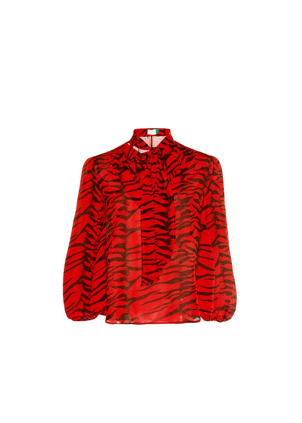 Rixo Moss Pussy-bow Tiger-print Silk-crepe Blouse Size M Red  Black silk