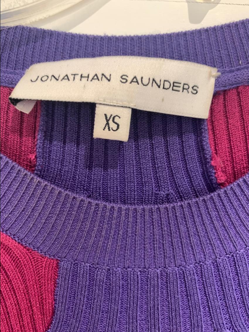 Preowned Jonathan Saunders Ribbed Knit Colourblock Sweater Size XS Purple wool