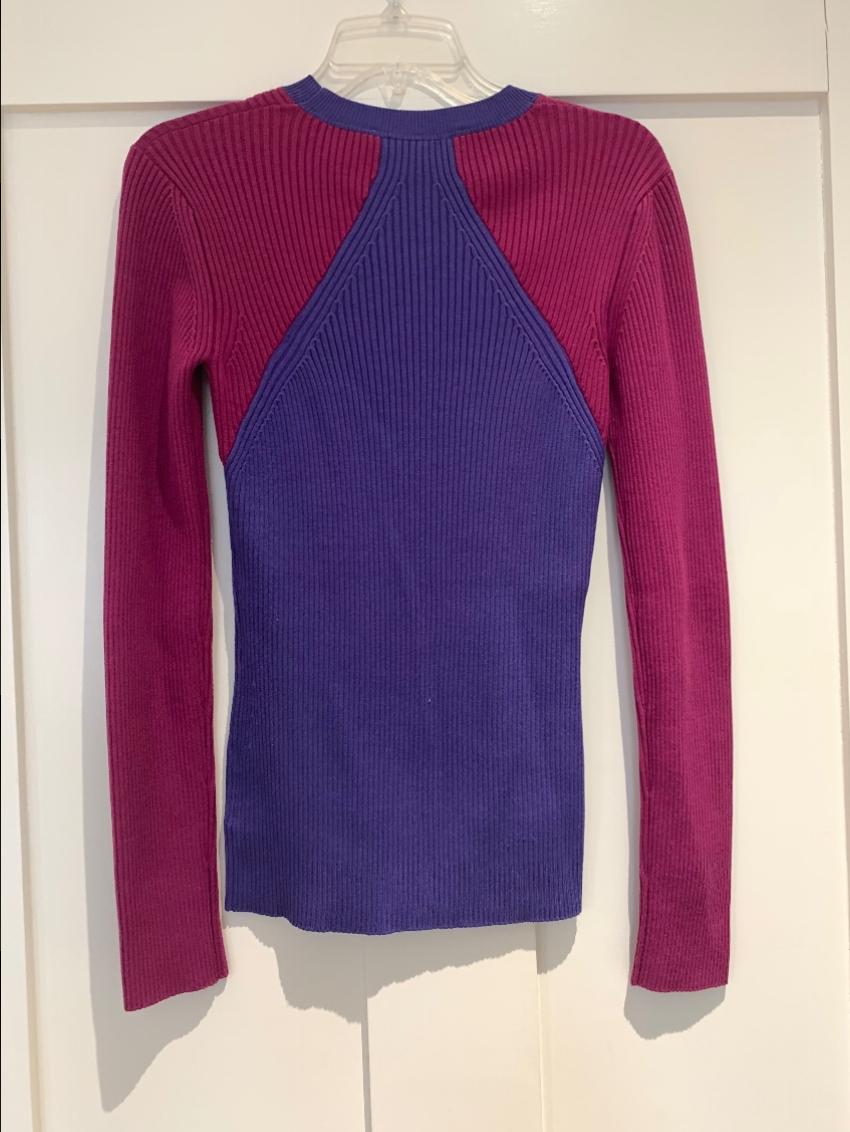 Preowned Jonathan Saunders Ribbed Knit Colourblock Sweater Size XS Purple wool