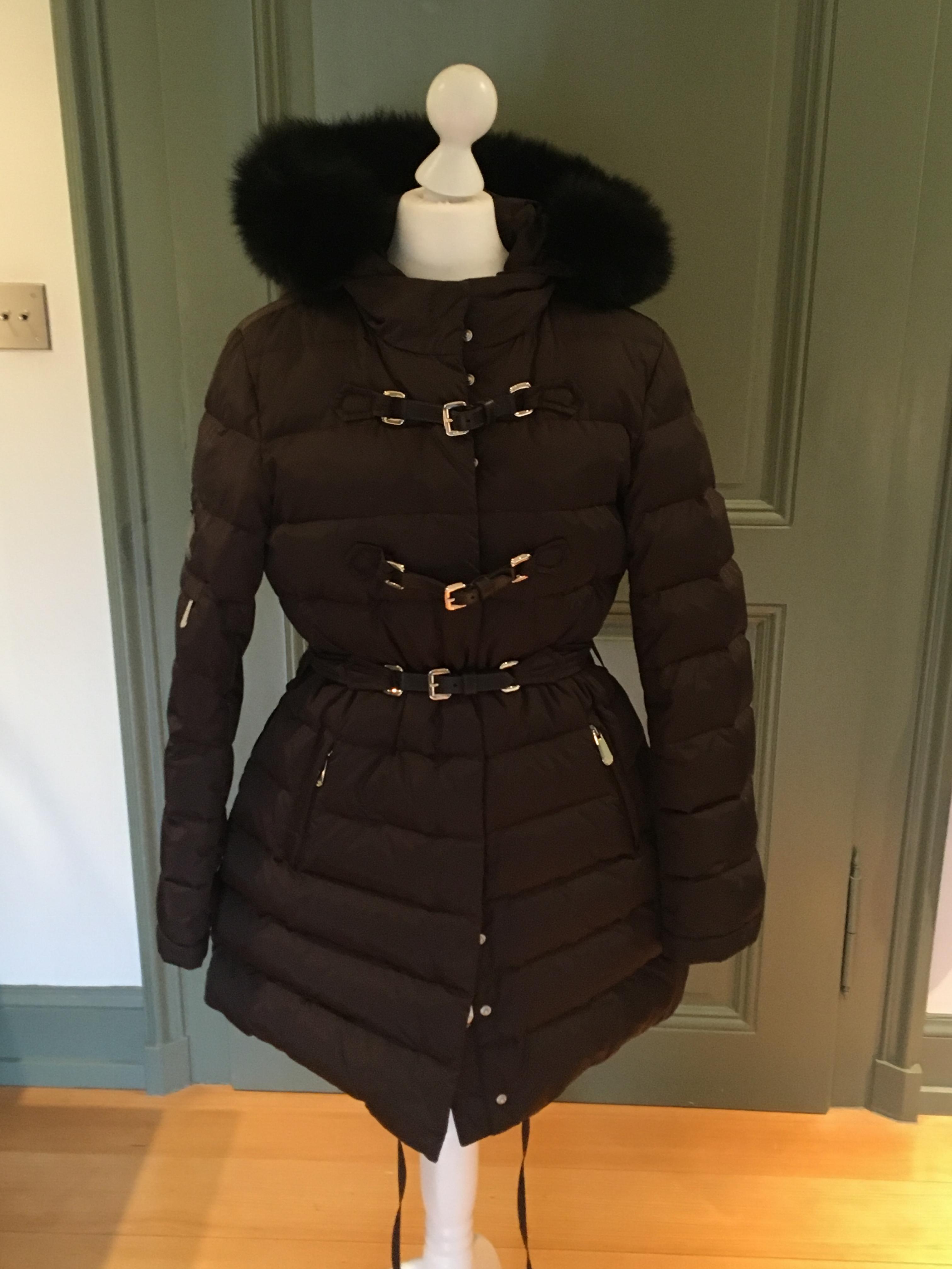 Preowned Dior Brown Fox Fur Trim Puffer Coat Size XS Tan/Brown