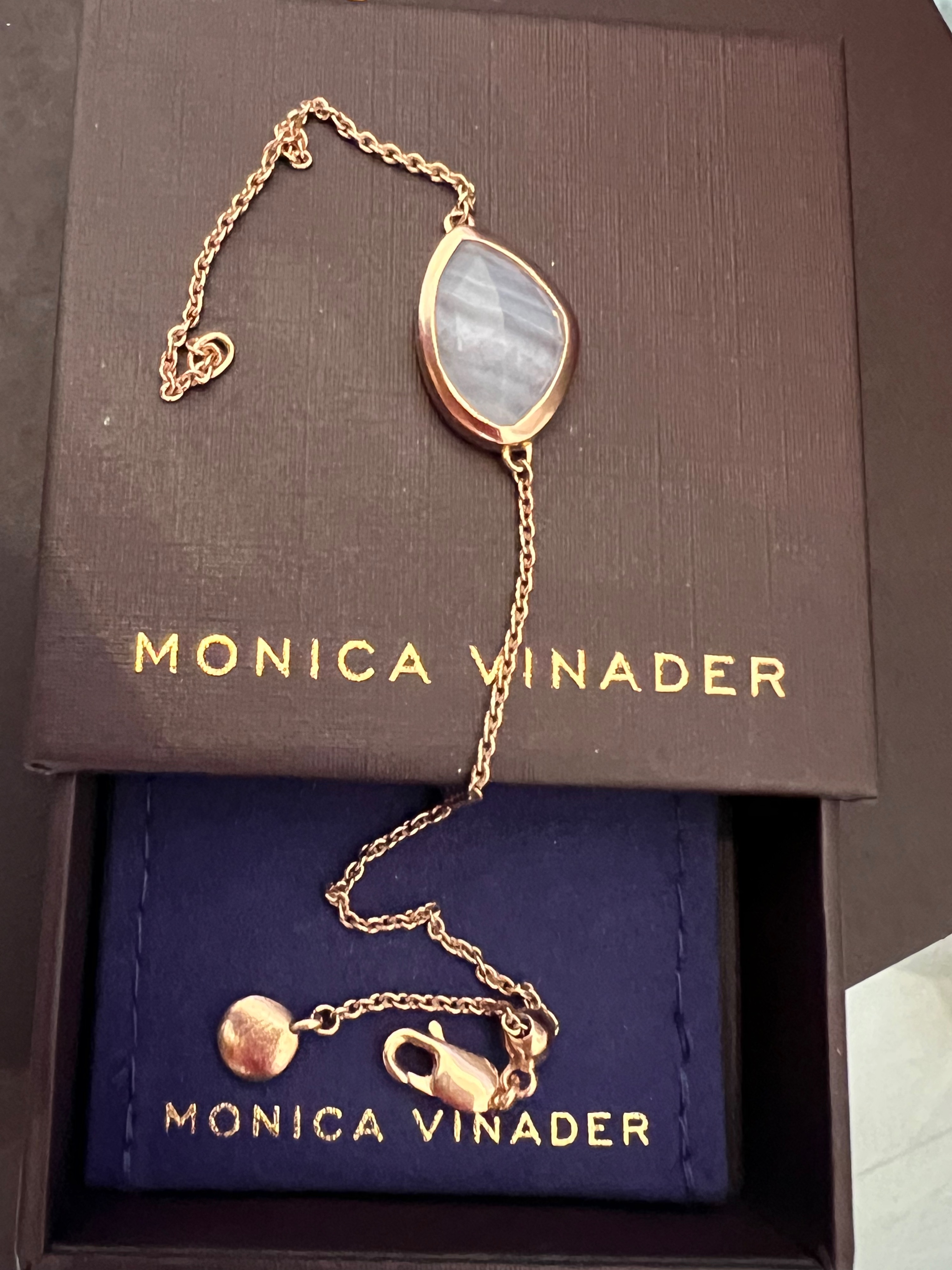 Preowned Monica Vinader 18ct Rose Gold Vermeil  Blue Lace Agate Siren Nugget Bracelet Rose gold / blue lace agate stone rose gold/ct plated