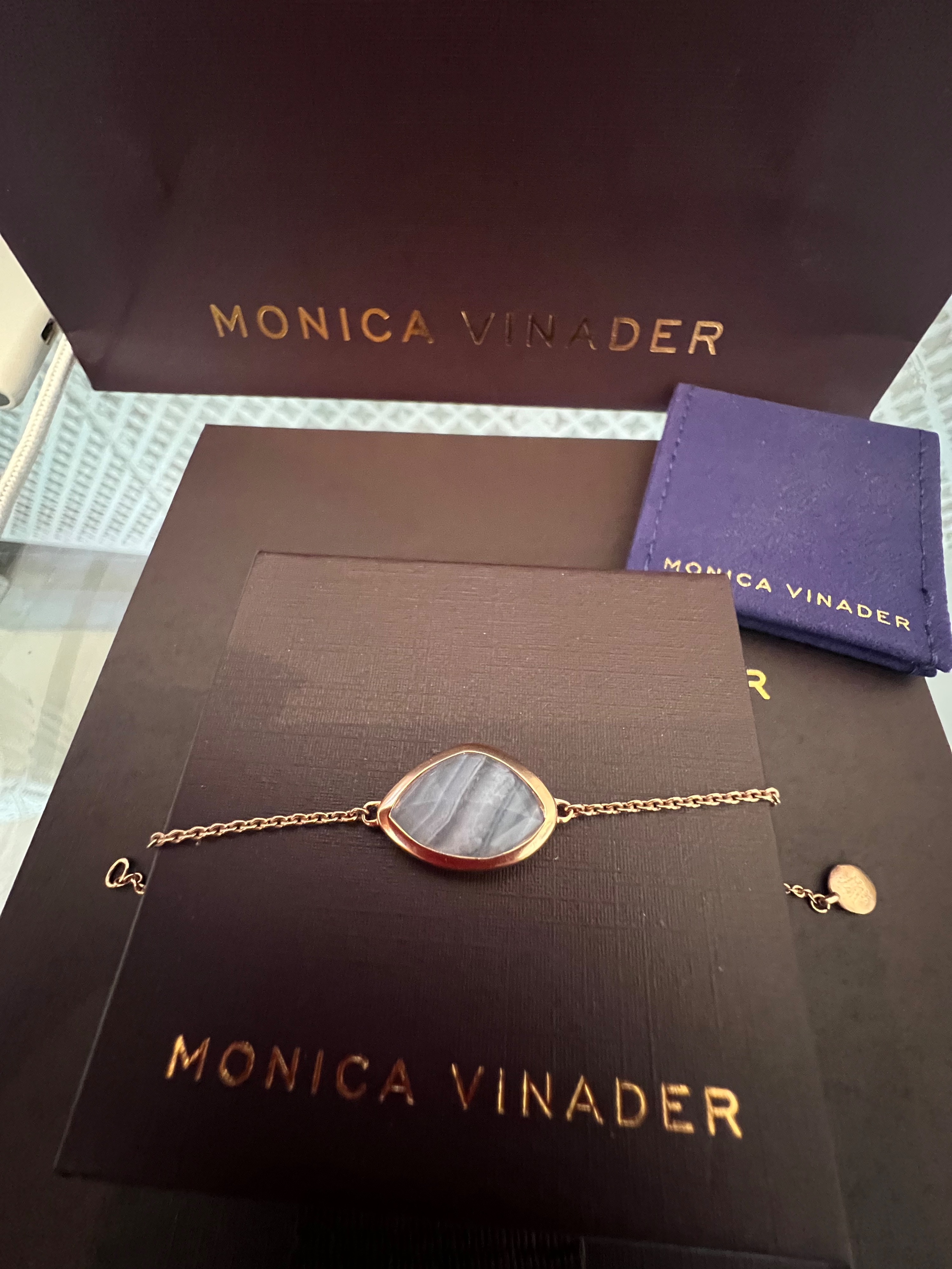 Preowned Monica Vinader 18ct Rose Gold Vermeil  Blue Lace Agate Siren Nugget Bracelet Rose gold / blue lace agate stone rose gold/ct plated