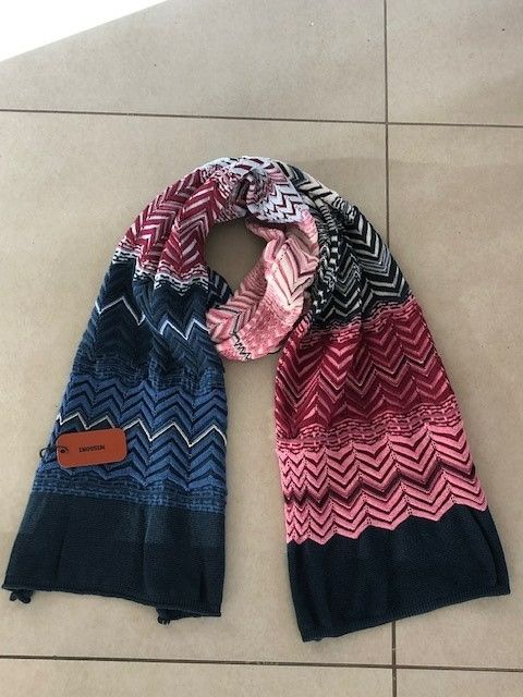 Missoni pink  blue zig-zag striped scarf multi wool