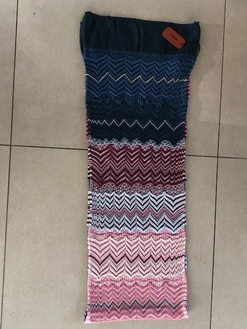 Missoni pink  blue zig-zag striped scarf multi wool