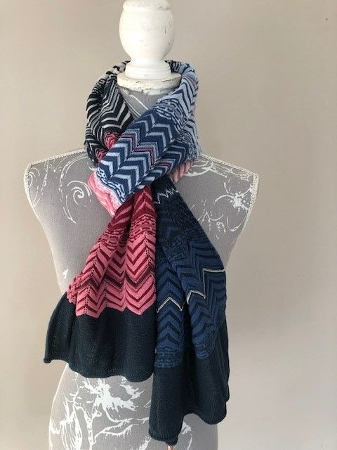 Missoni pink  blue zig-zag striped scarf multi wool