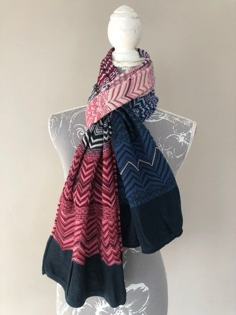 Missoni pink  blue zig-zag striped scarf multi wool