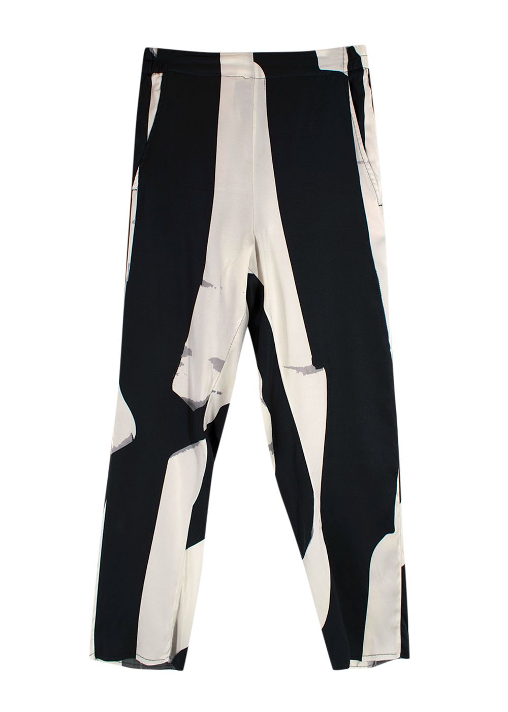 Preowned Ann Demeulemeester Black and White Patterned Silk Trousers Size S Black  White