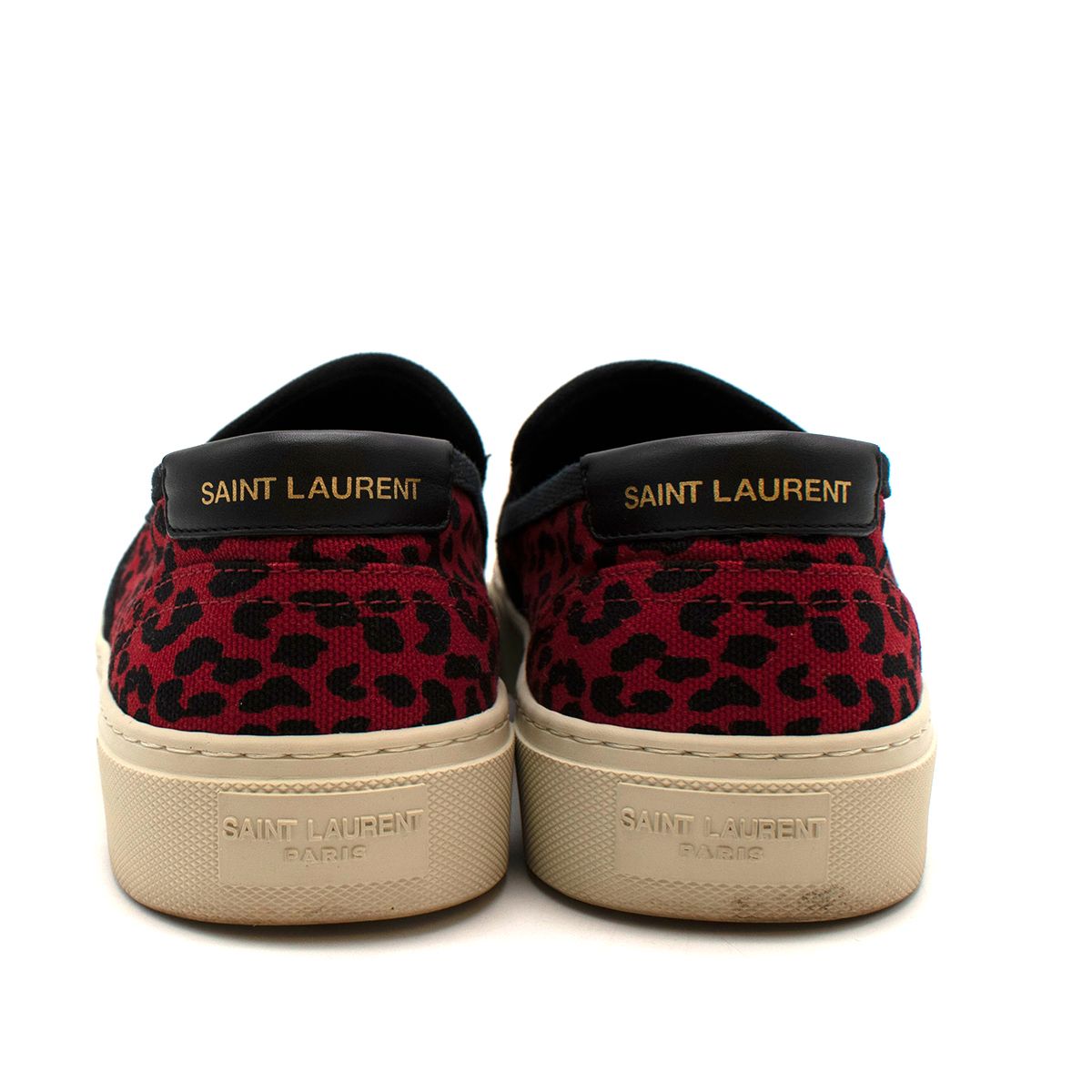 Men's Preowned Saint Laurent Red Leopard Loafers Size 41 canvas