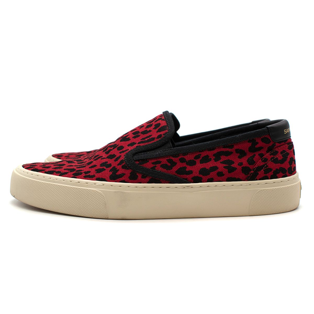 Men's Preowned Saint Laurent Red Leopard Loafers Size 41 canvas