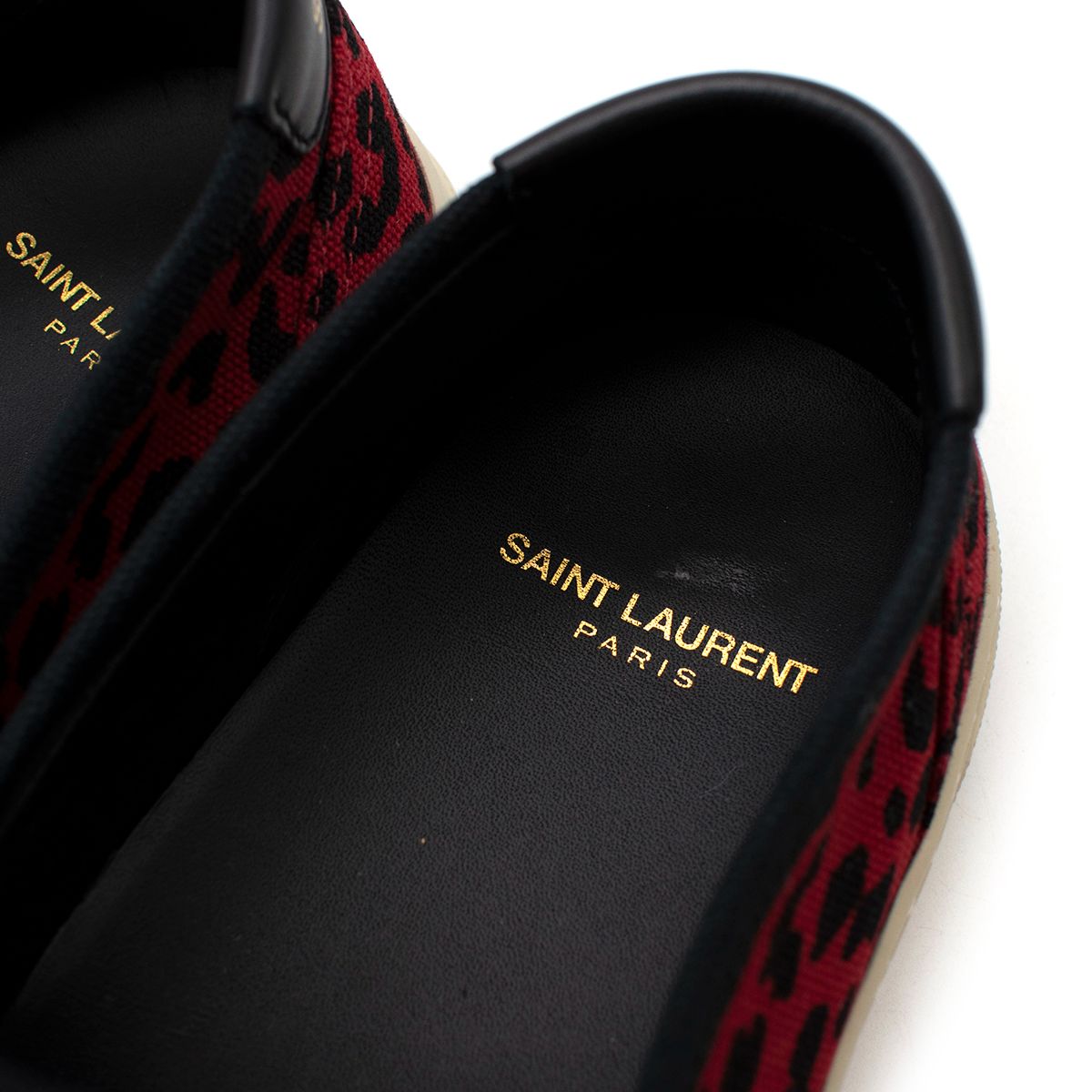 Men's Preowned Saint Laurent Red Leopard Loafers Size 41 canvas