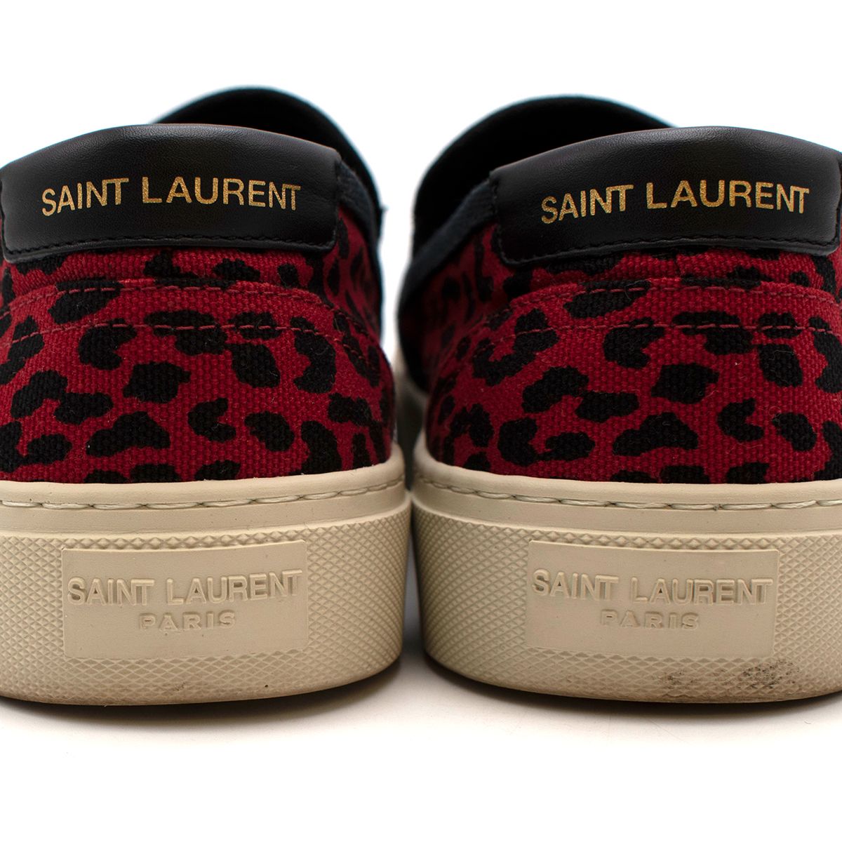 Men's Preowned Saint Laurent Red Leopard Loafers Size 41 canvas