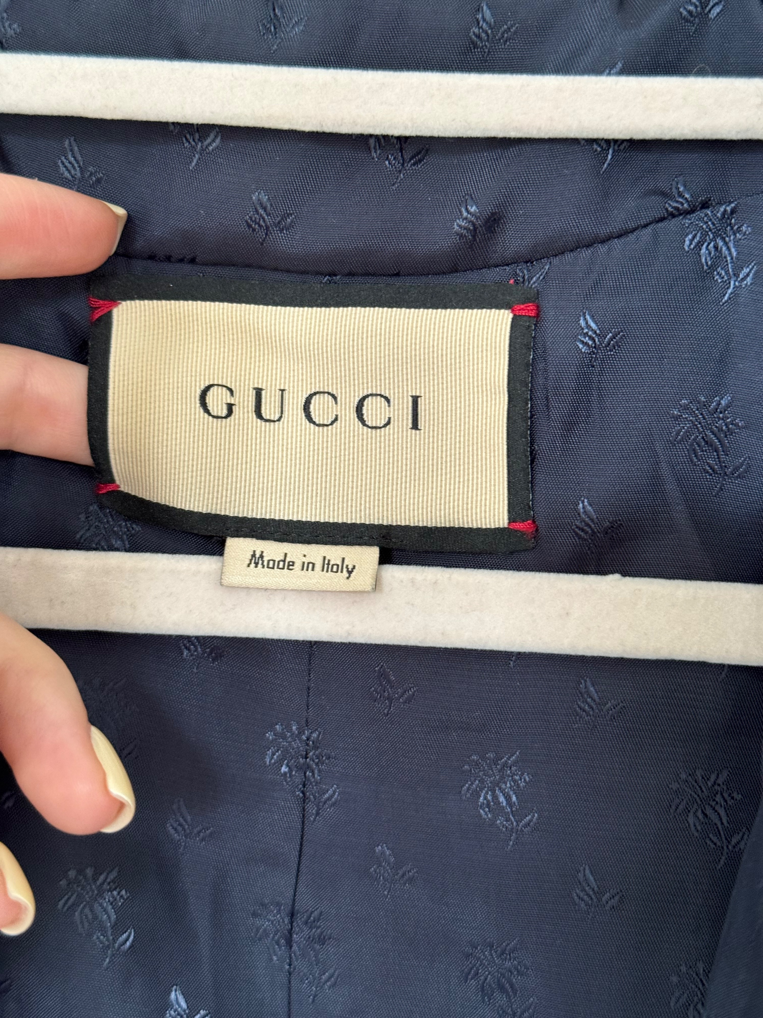 Gucci Red Collarless Tweed Jacket Size S Red and Blue