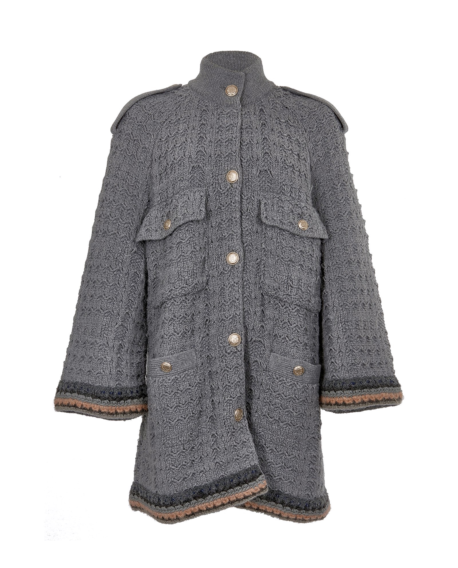 Chanel Grey Oversize Tweed Coat Size S wool/cashemere